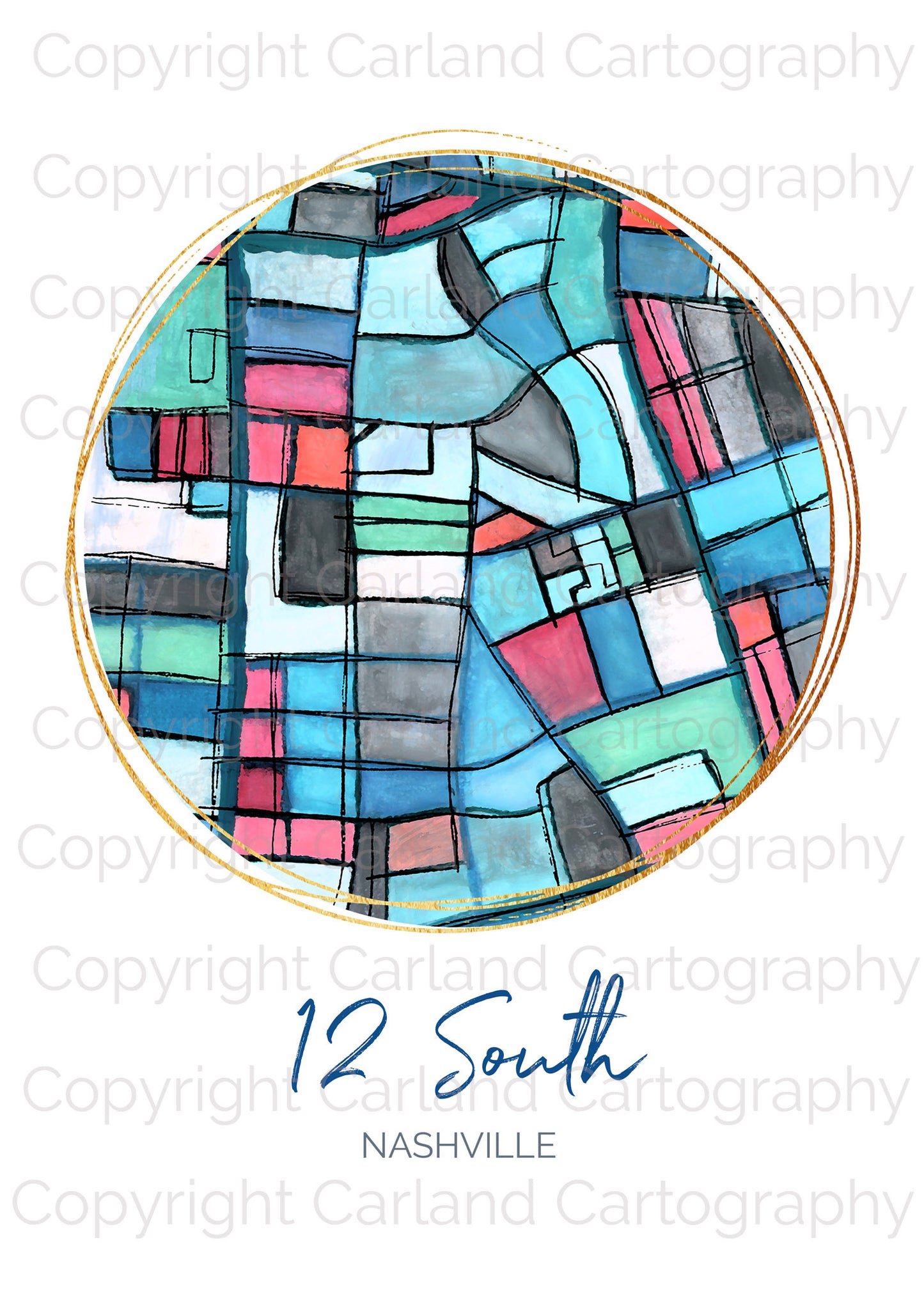 Nashville TN (12 South) Map Art - Digital Fine Art Print. Full Color