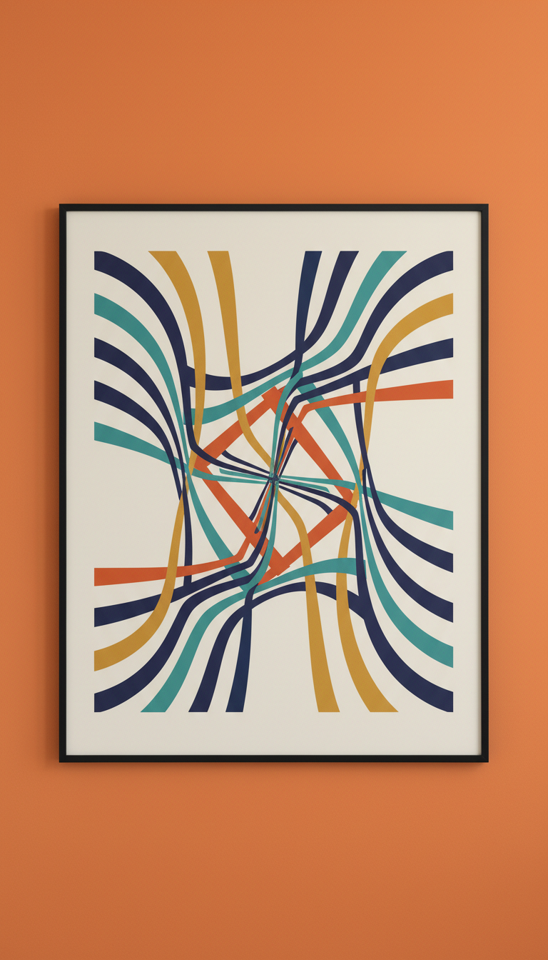 Deep Indigo Abstract Lines Print