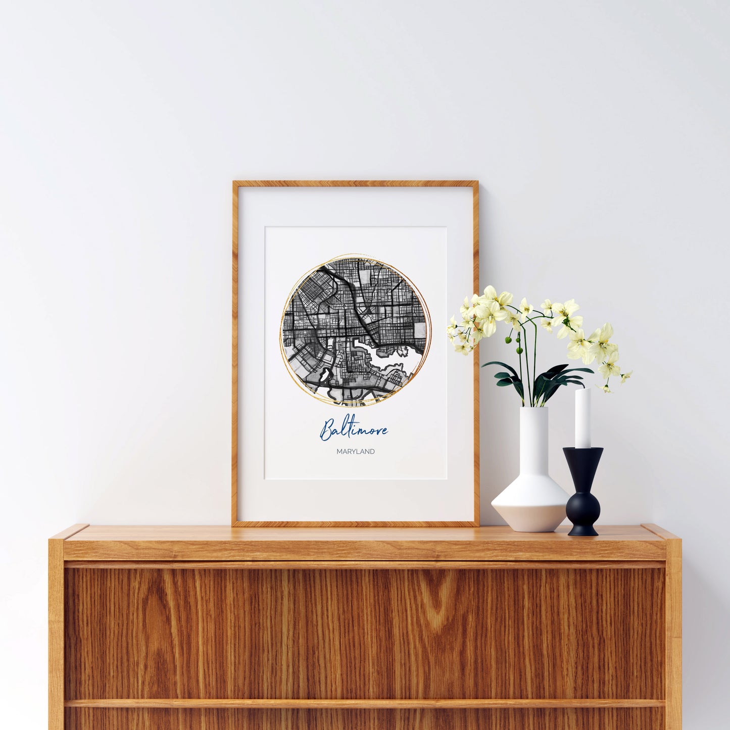 Baltimore MD Map Art - Digital Fine Art Print.  Black & White