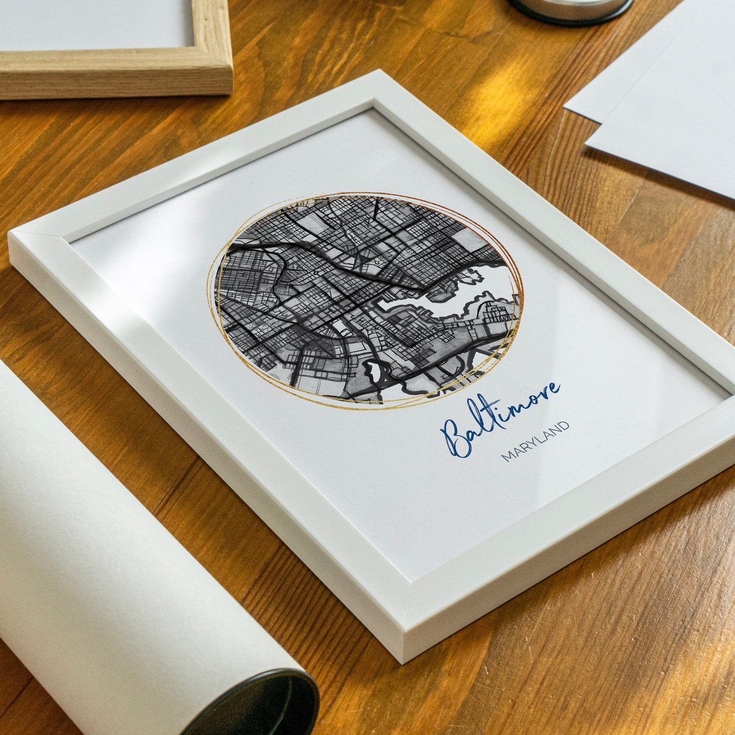 Baltimore MD Map Art - Digital Fine Art Print.  Black & White