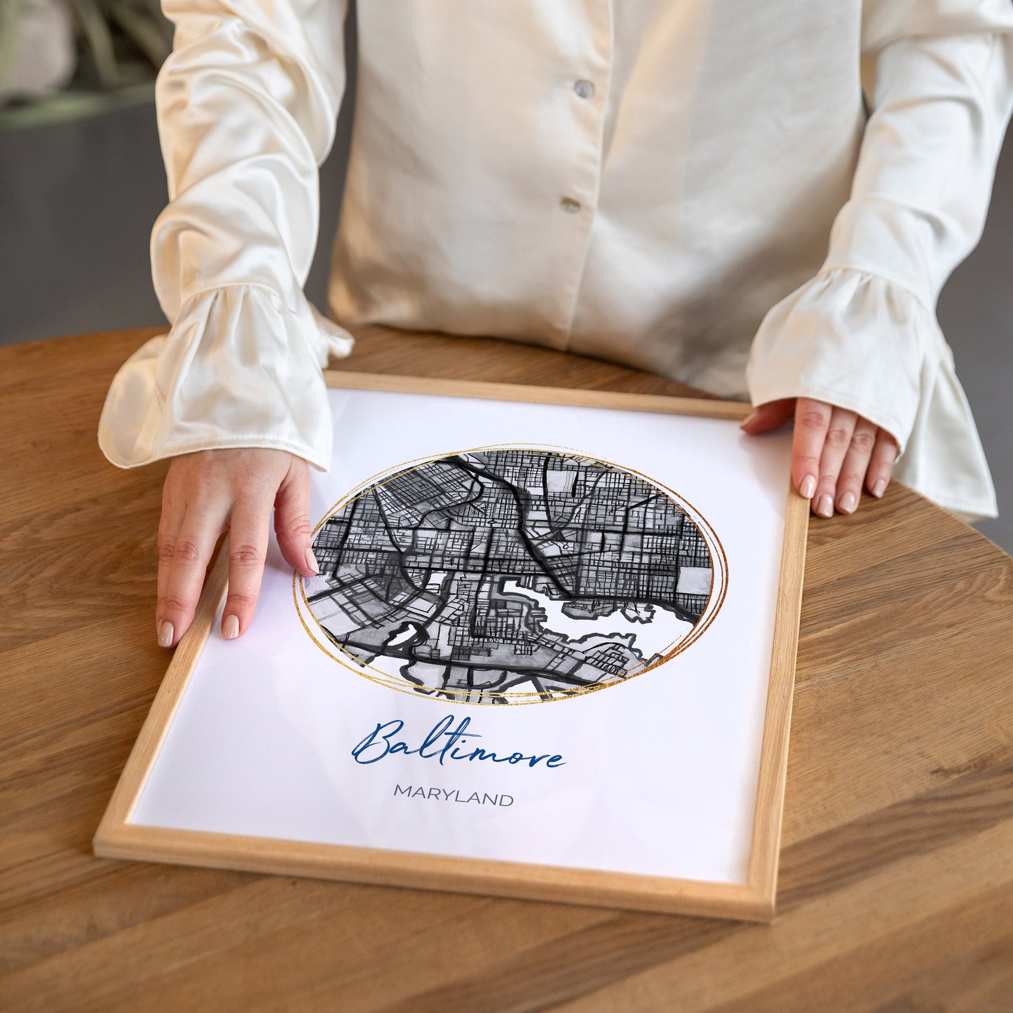 Baltimore MD Map Art - Digital Fine Art Print.  Black & White