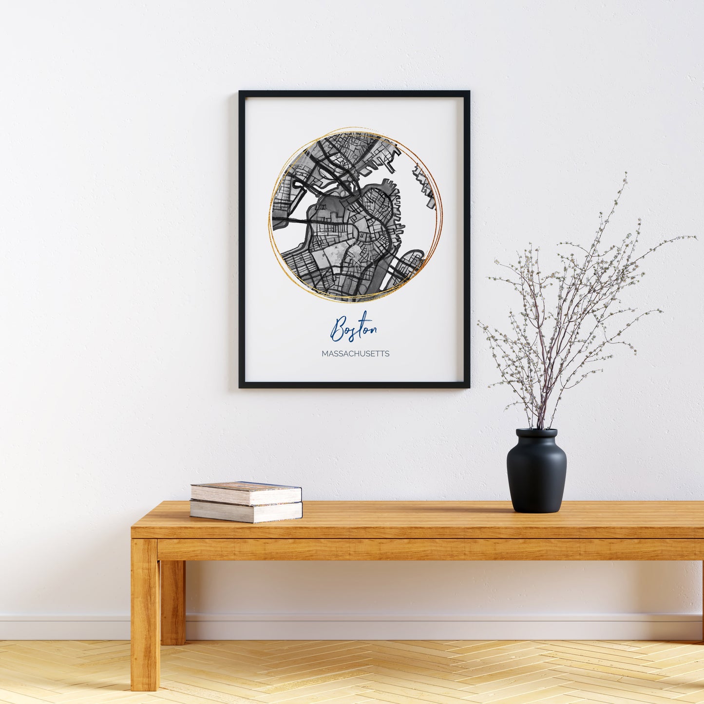 Boston MA Map Art - Digital Fine Art Print.  Black & White