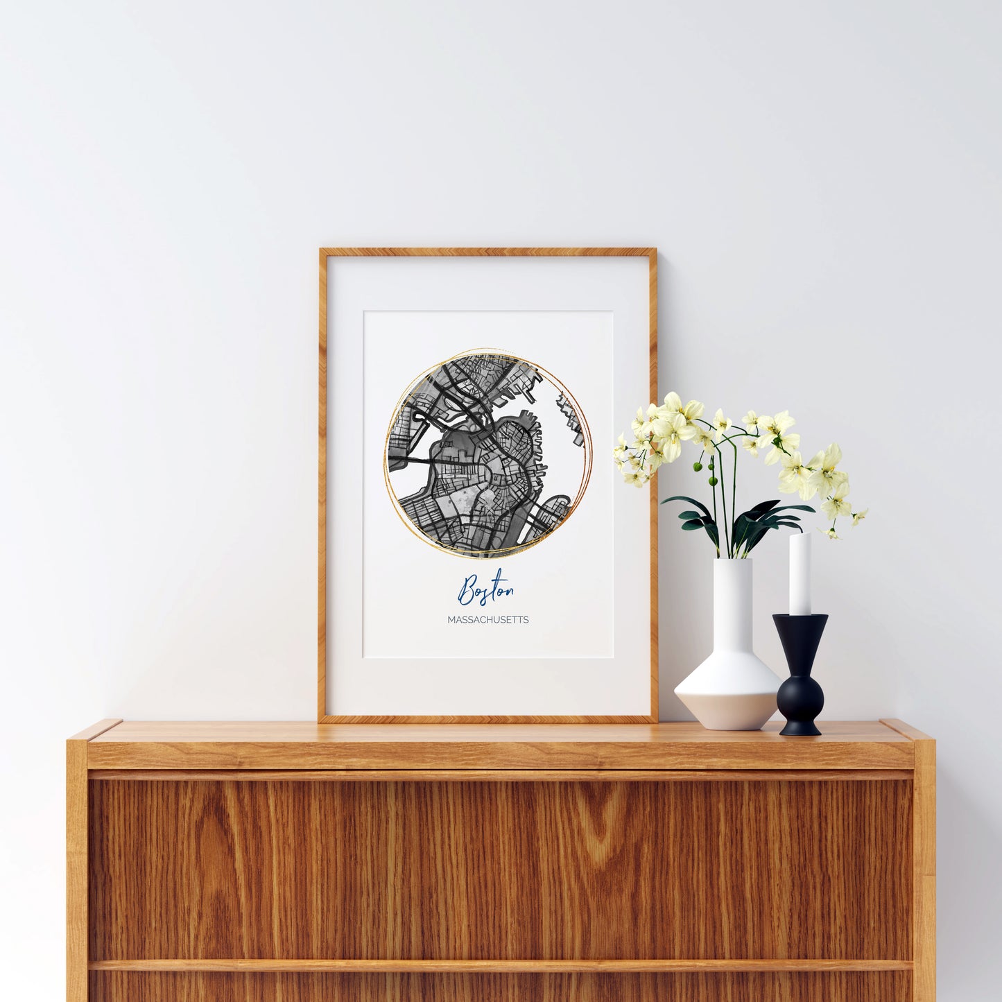 Boston MA Map Art - Digital Fine Art Print.  Black & White