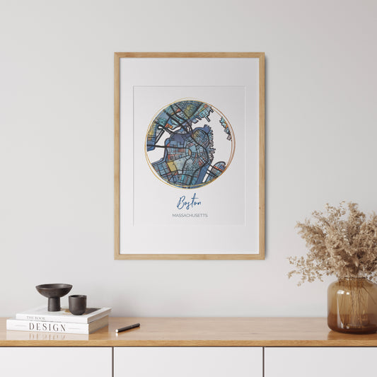 Boston MA Map Art - Digital Fine Art Print. Full Color.