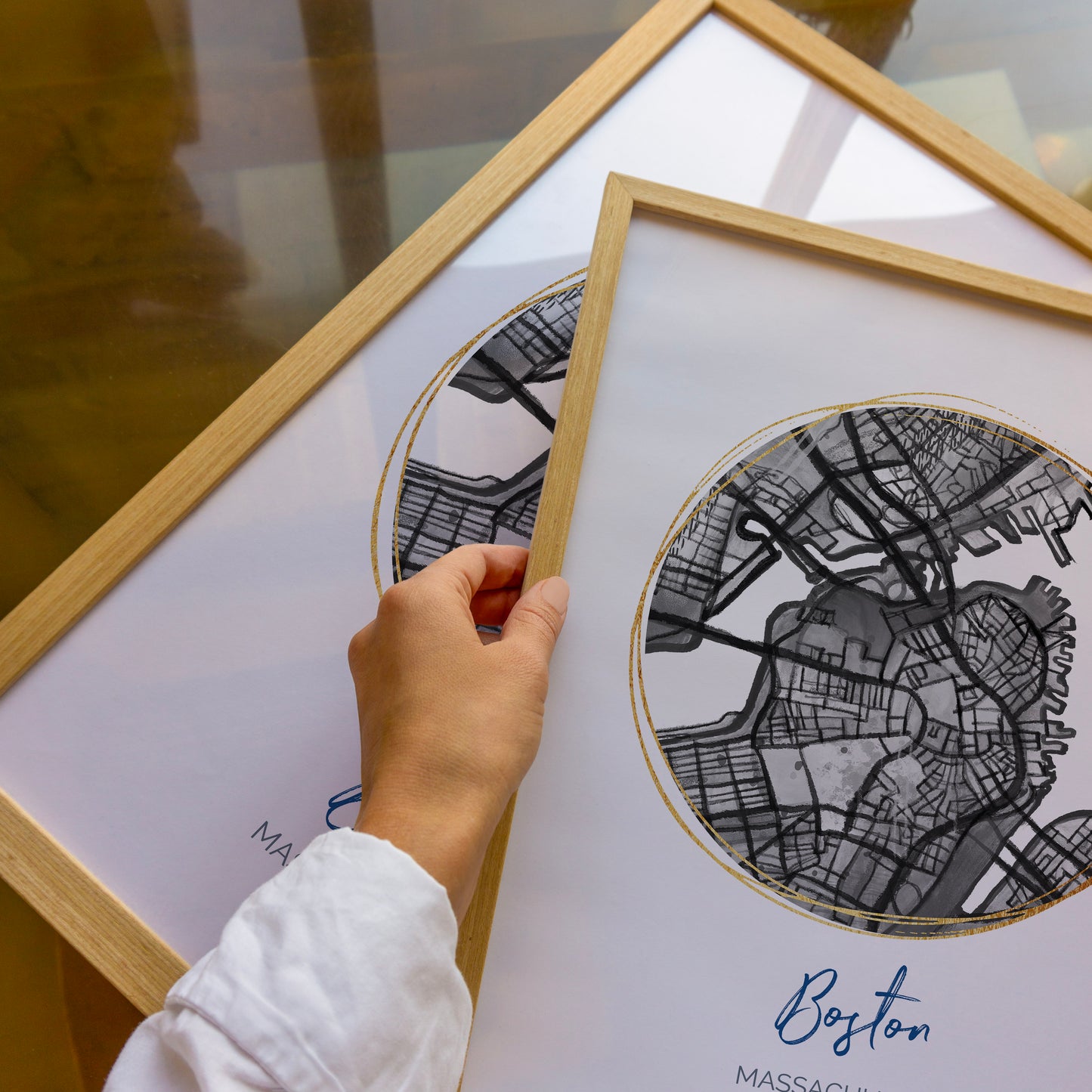 Boston MA Map Art - Digital Fine Art Print.  Black & White