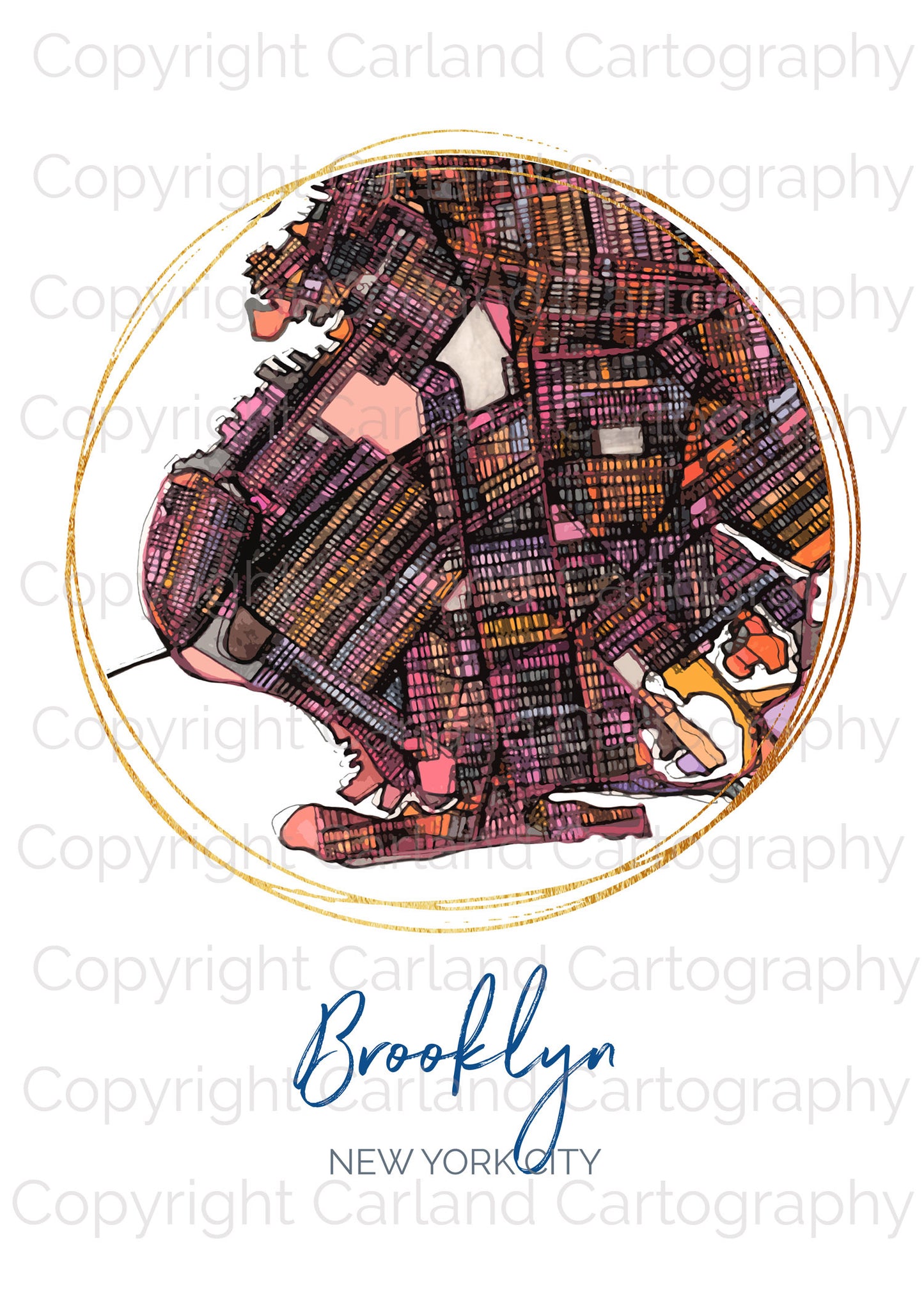 Brooklyn NYC Map Art - Digital Fine Art Print. Full Color.