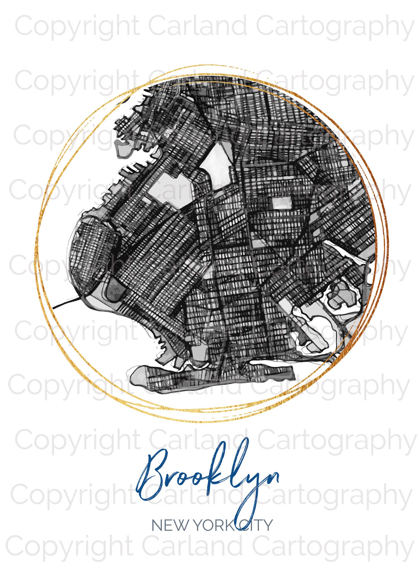 Brooklyn NYC Map Art - Digital Fine Art Print.  Black & White