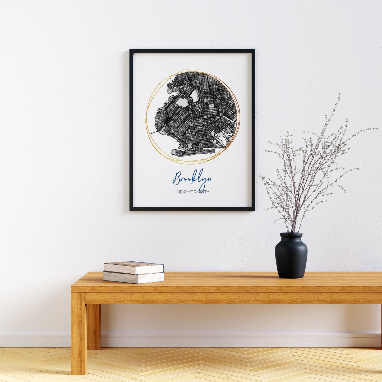 Brooklyn NYC Map Art - Digital Fine Art Print.  Black & White