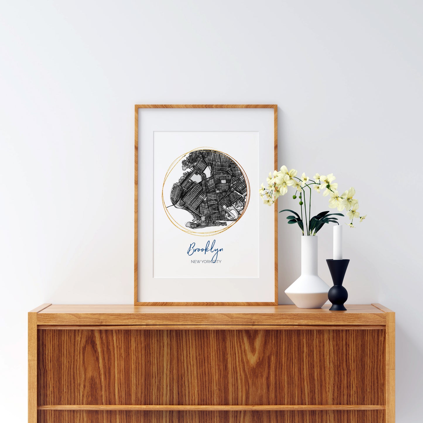 Brooklyn NYC Map Art - Digital Fine Art Print.  Black & White