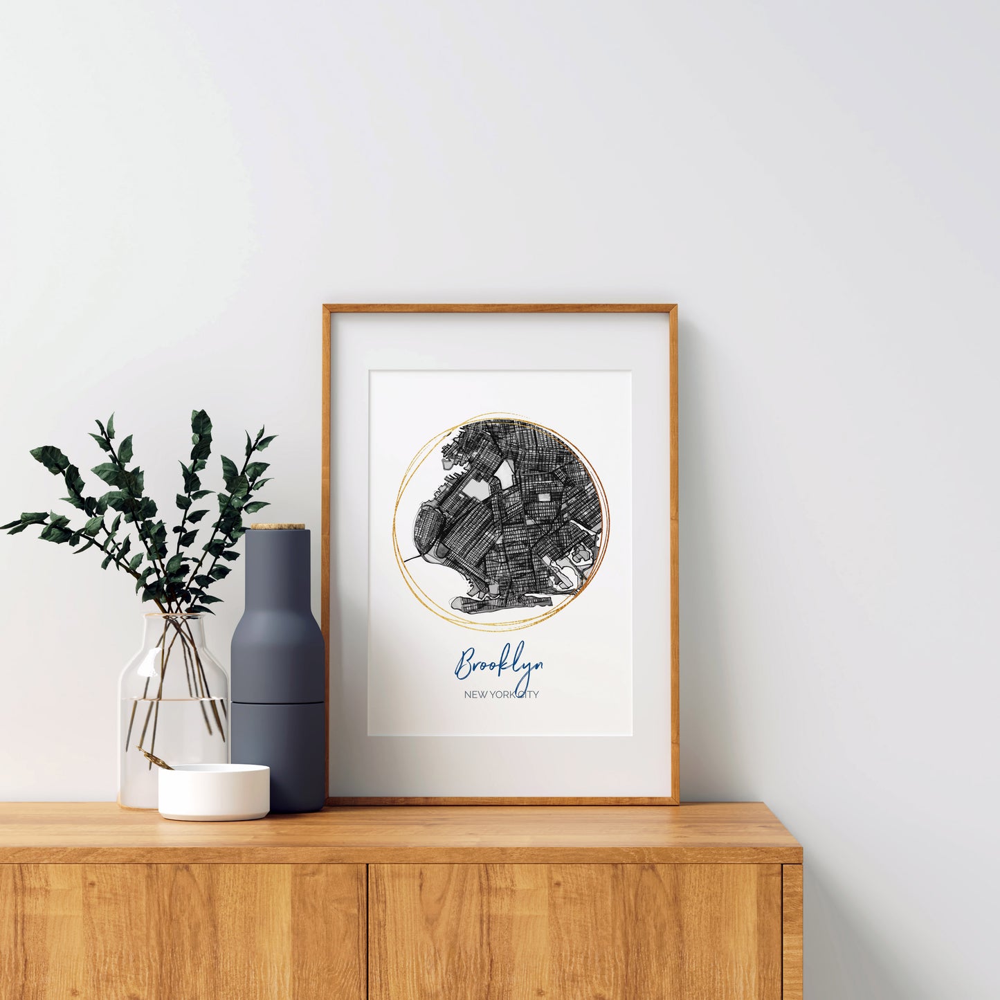 Brooklyn NYC Map Art - Digital Fine Art Print.  Black & White