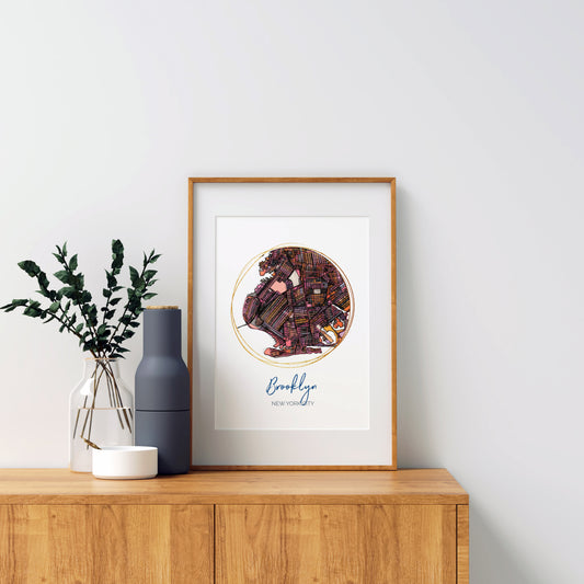 Brooklyn NYC Map Art - Digital Fine Art Print. Full Color.