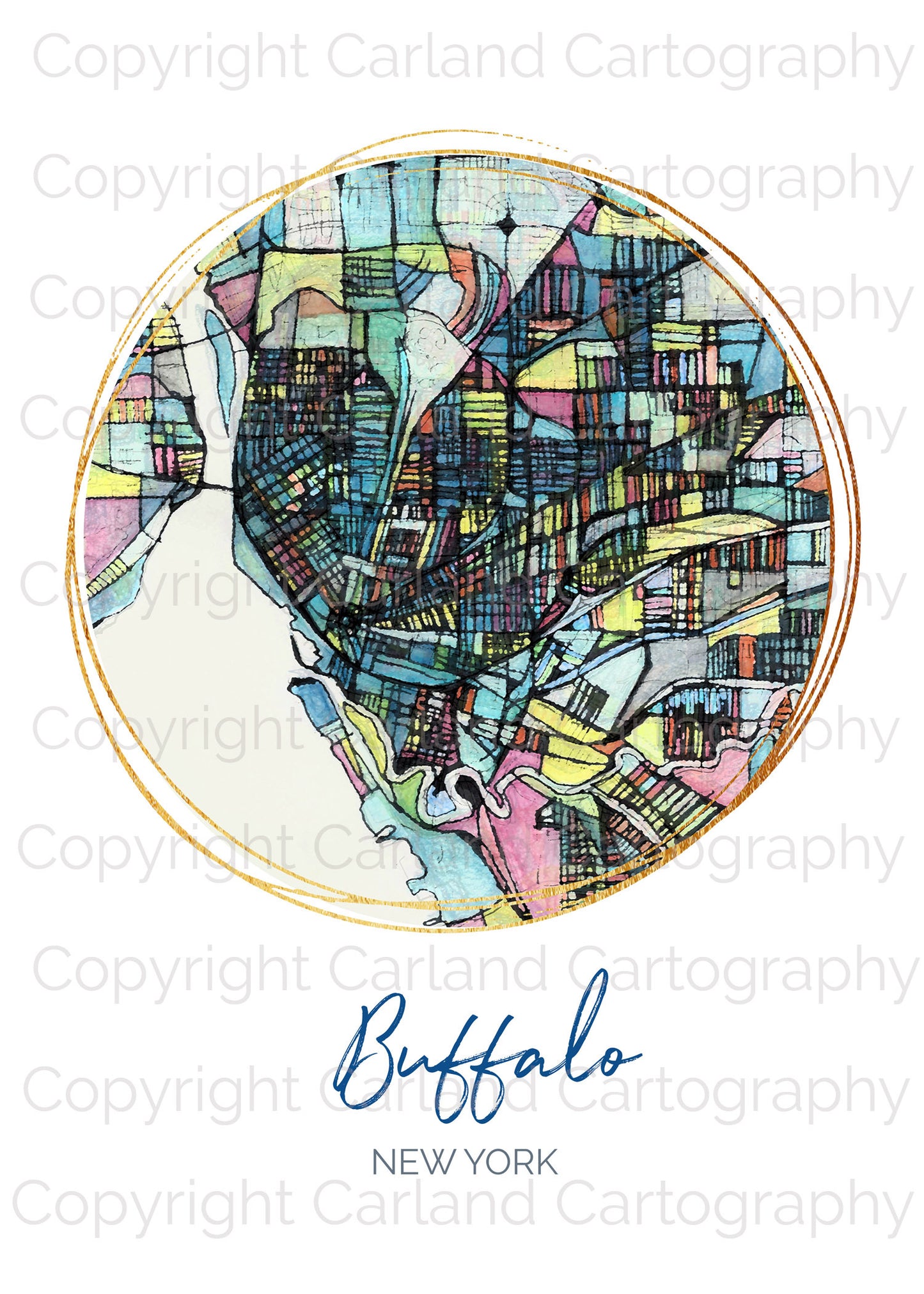 Buffalo NY Map Art - Digital Fine Art Print. Full Color.