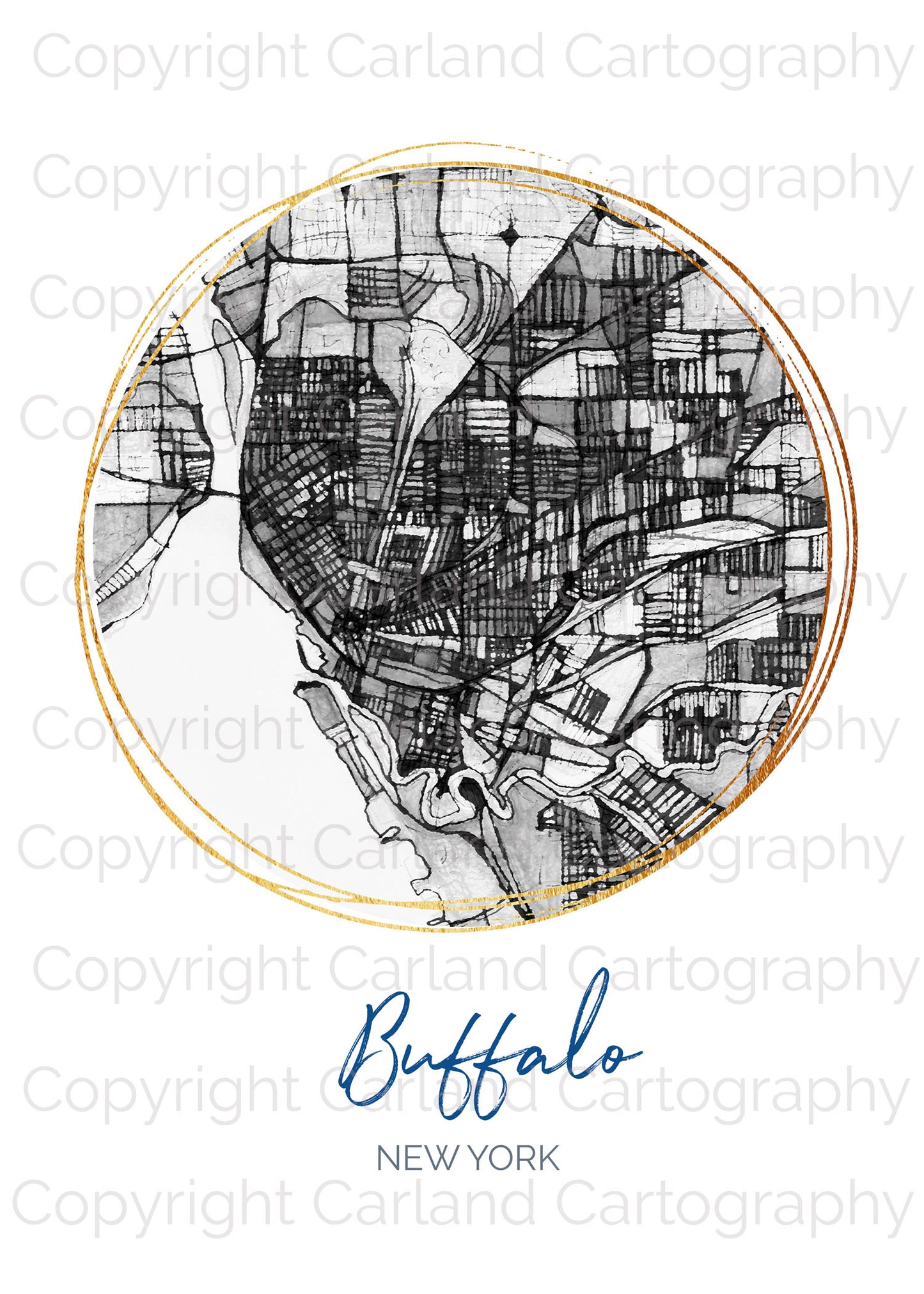 Buffalo NY Map Art - Digital Fine Art Print.  Black & White