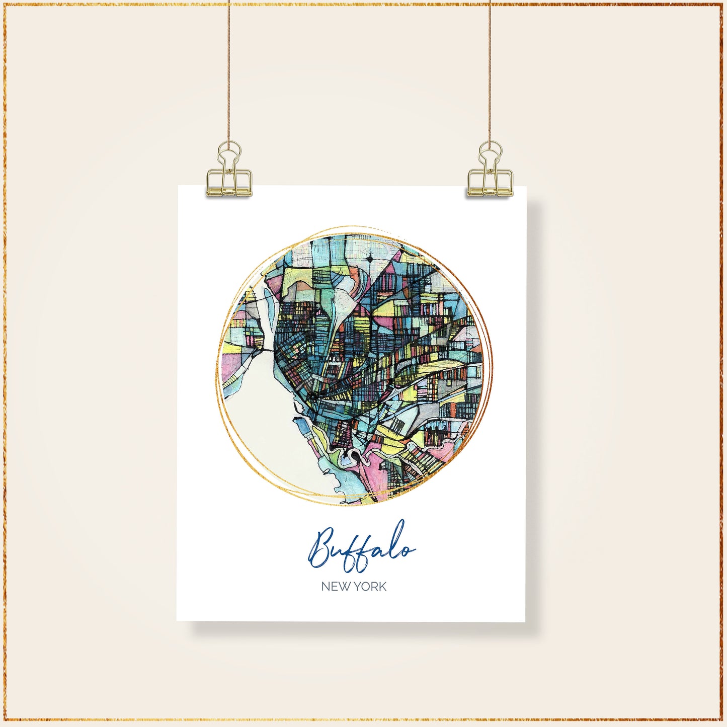 Buffalo NY Map Art - Digital Fine Art Print. Full Color.