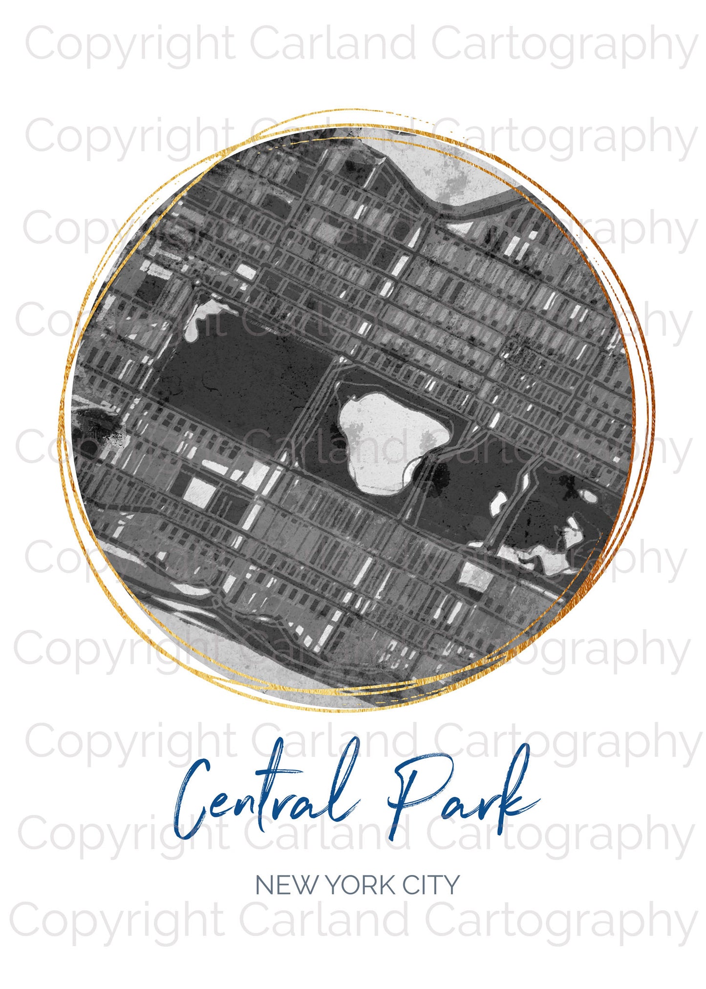 Central Park NYC Map Art - Digital Fine Art Print.  Black & White