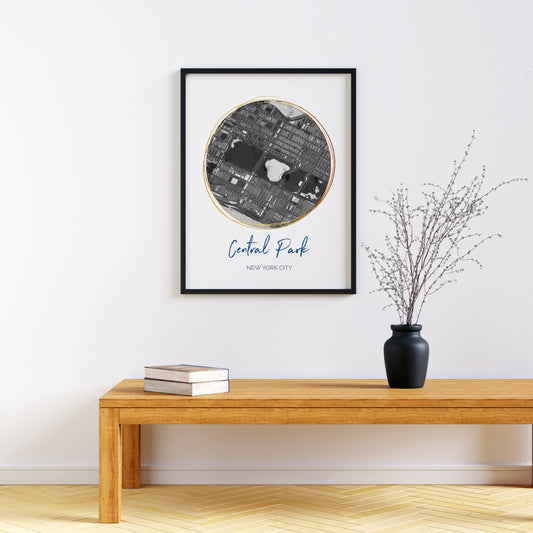 Central Park NYC Map Art - Digital Fine Art Print.  Black & White
