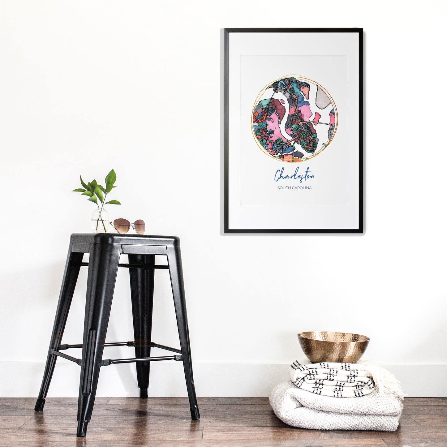 Charleston SC Map Art - Digital Fine Art Print. Full Color.