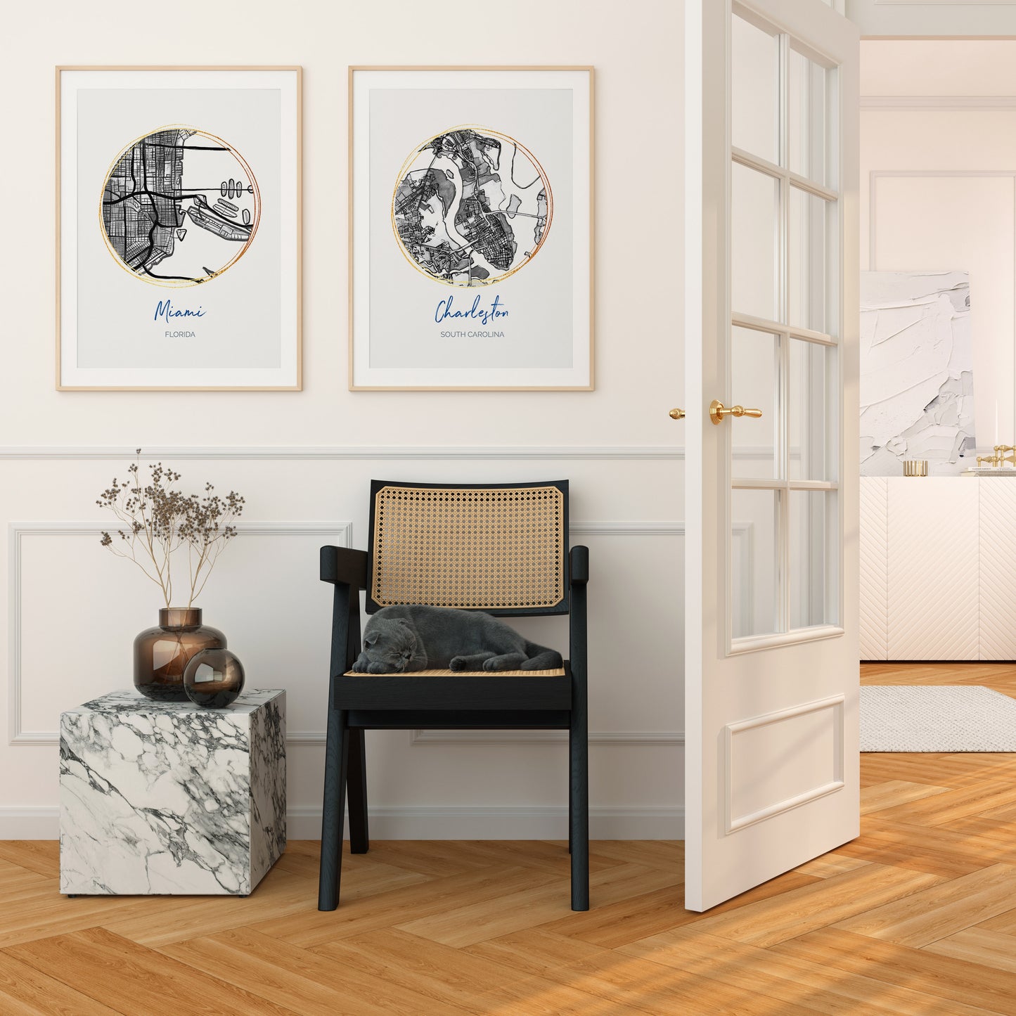 Charleston SC Map Art - Digital Fine Art Print.  Black & White