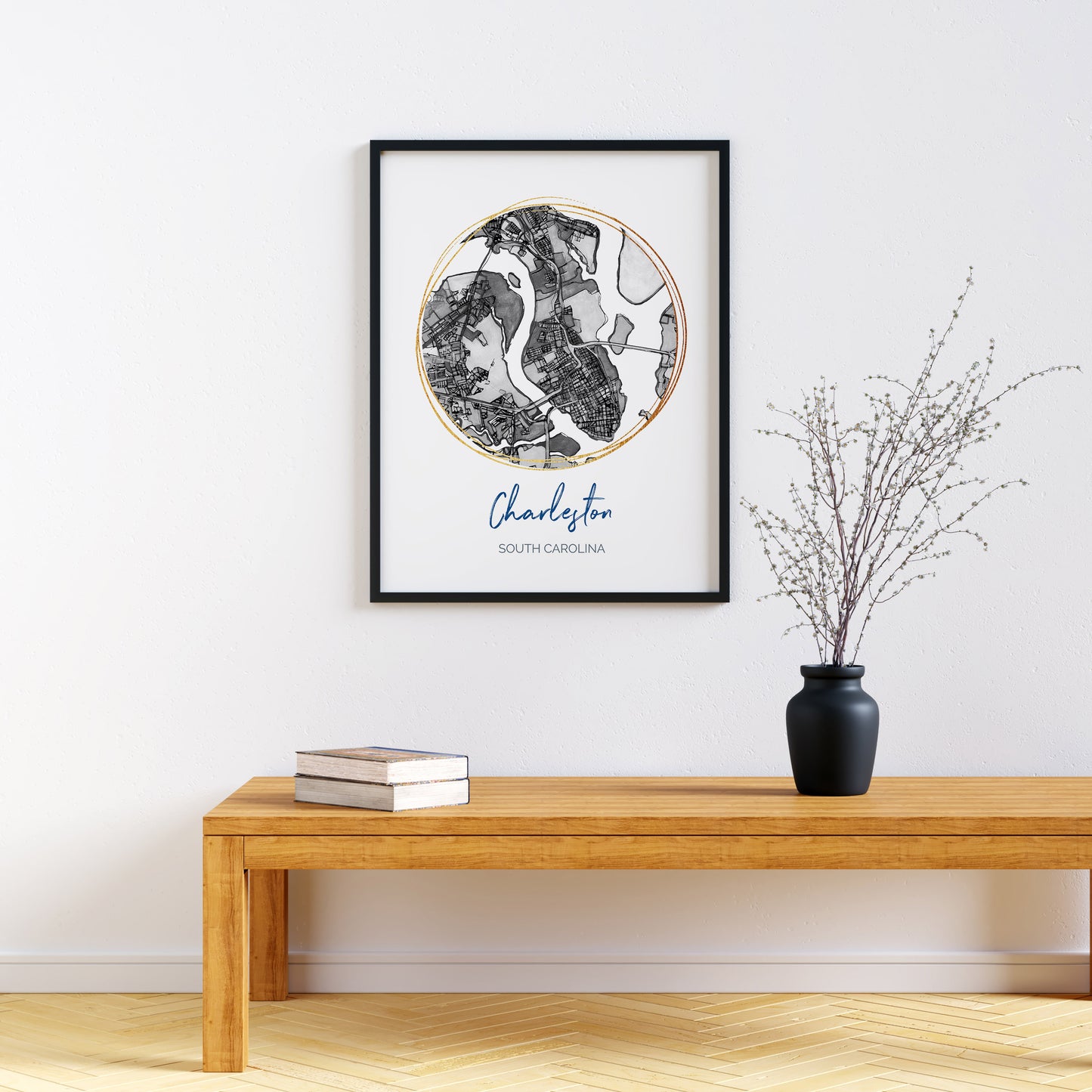 Charleston SC Map Art - Digital Fine Art Print.  Black & White