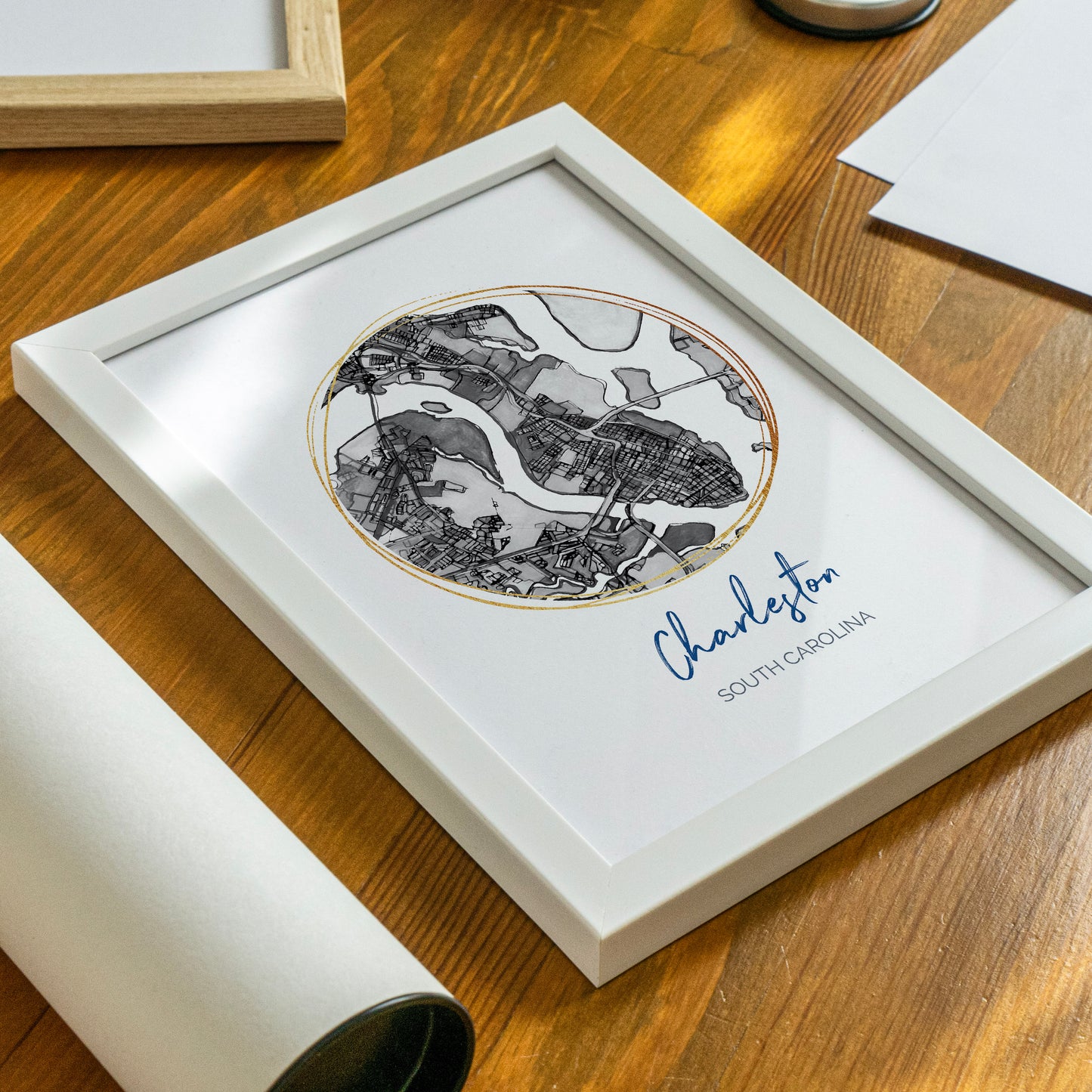 Charleston SC Map Art - Digital Fine Art Print.  Black & White
