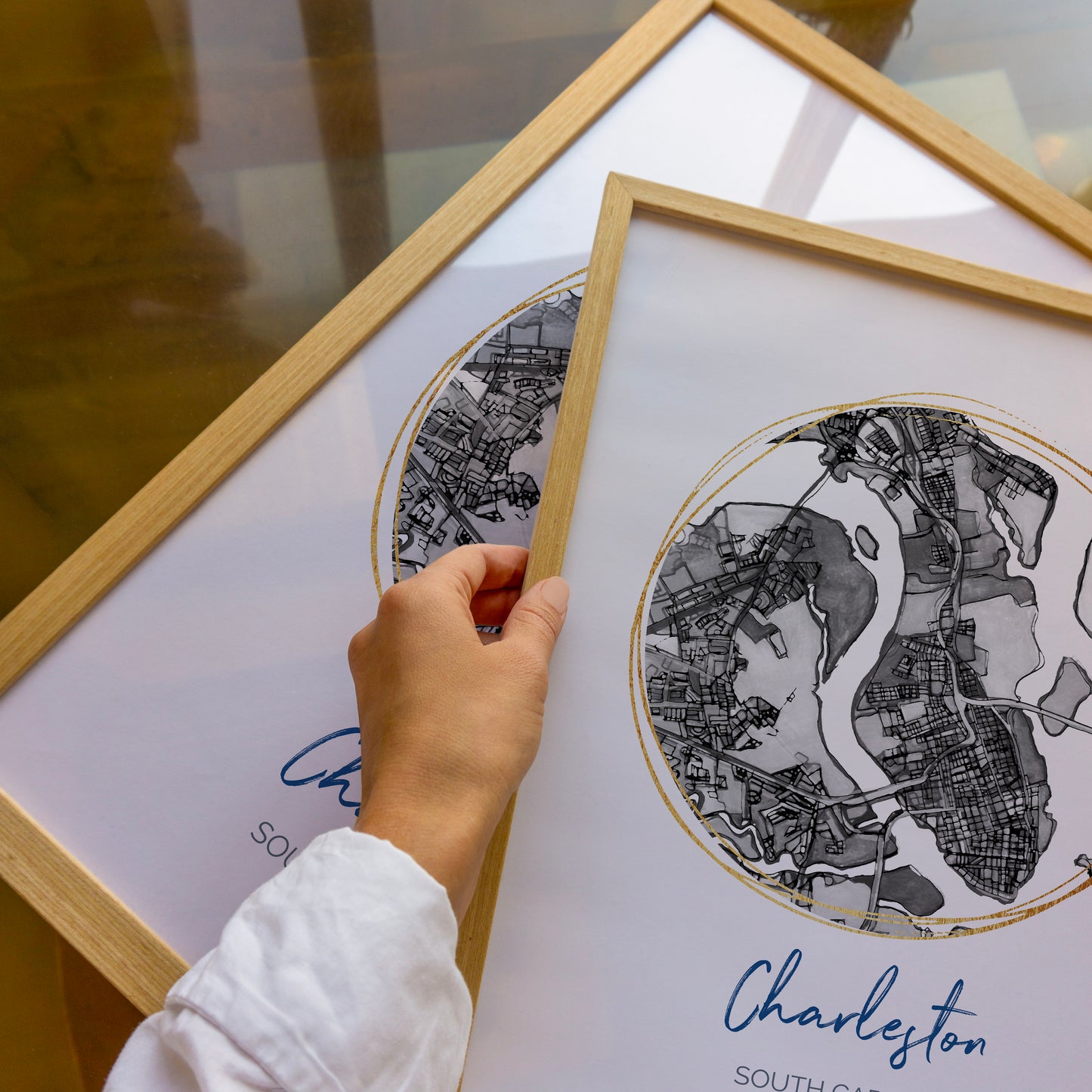 Charleston SC Map Art - Digital Fine Art Print.  Black & White