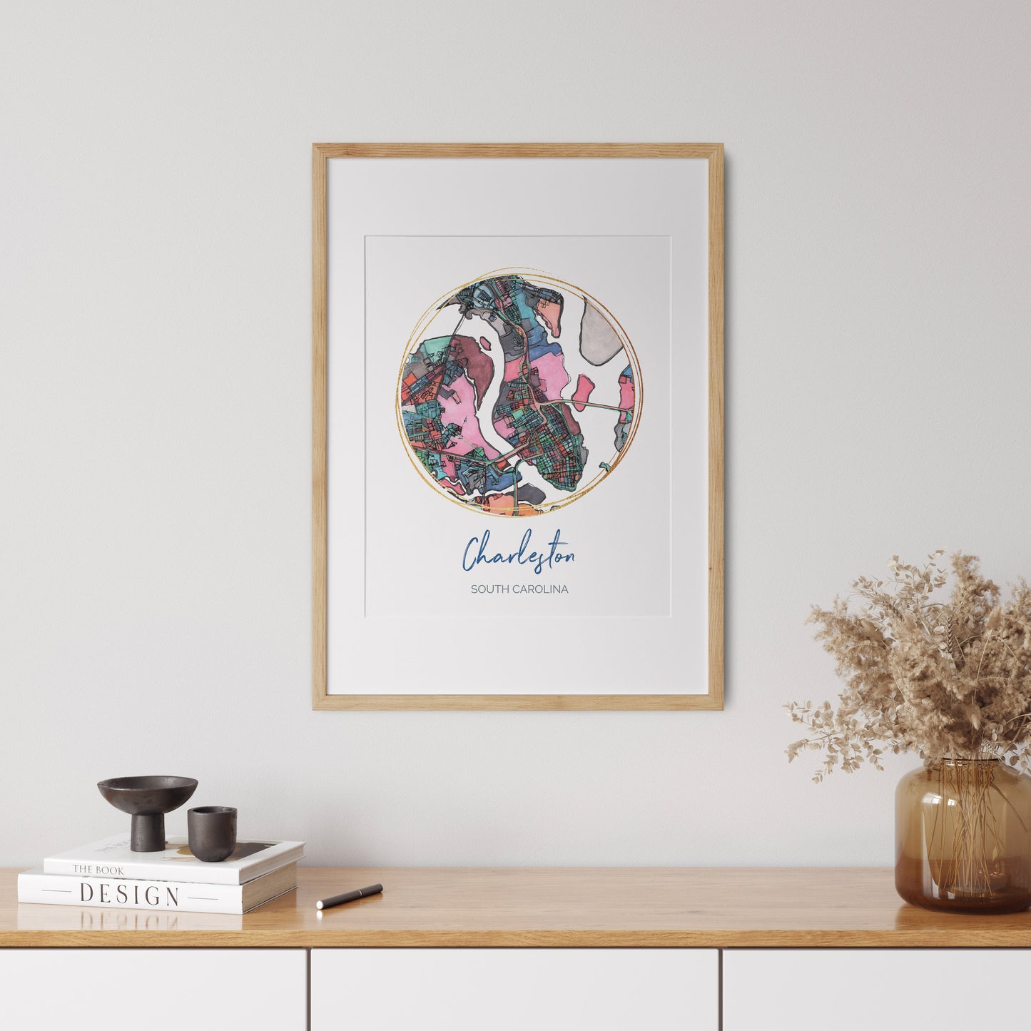 Charleston SC Map Art - Digital Fine Art Print. Full Color.