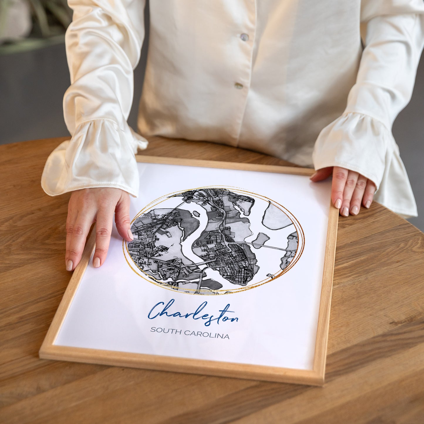 Charleston SC Map Art - Digital Fine Art Print.  Black & White