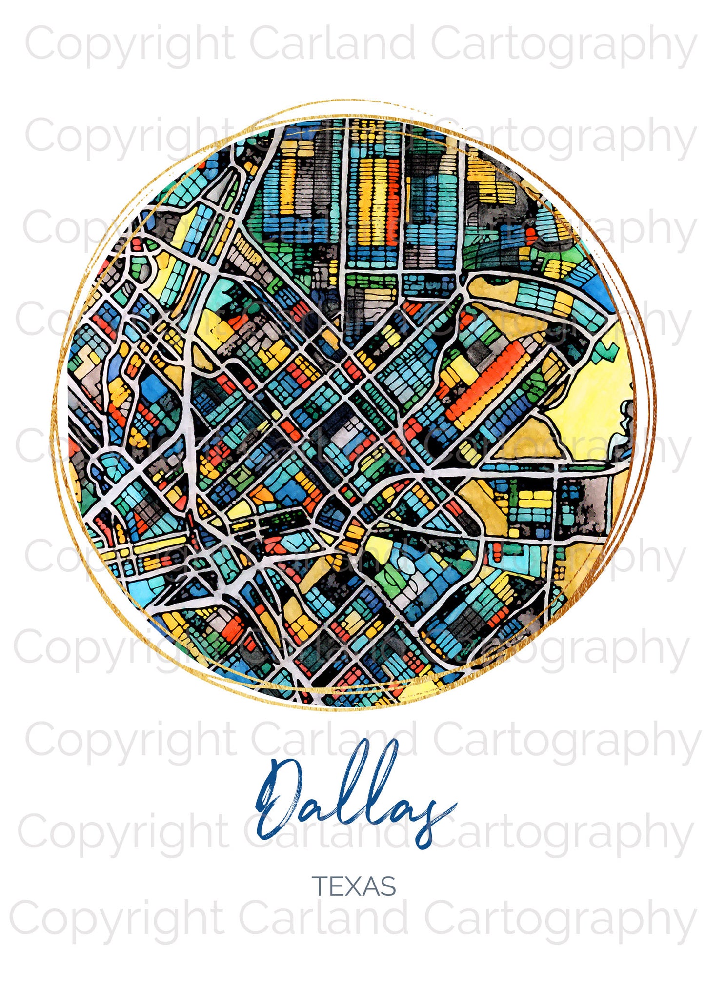 Dallas TX Map Art - Digital Fine Art Print. Full Color.