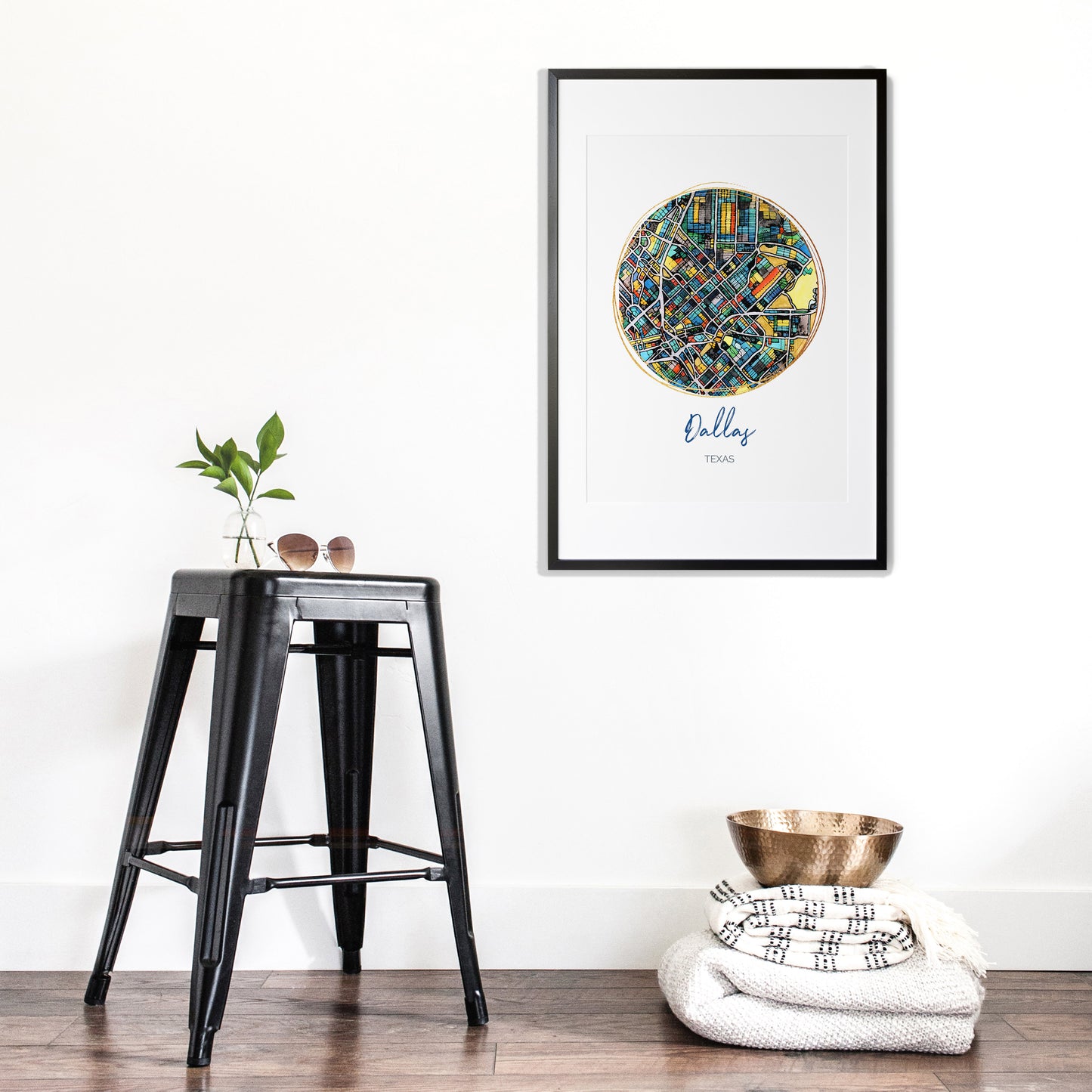 Dallas TX Map Art - Digital Fine Art Print. Full Color.