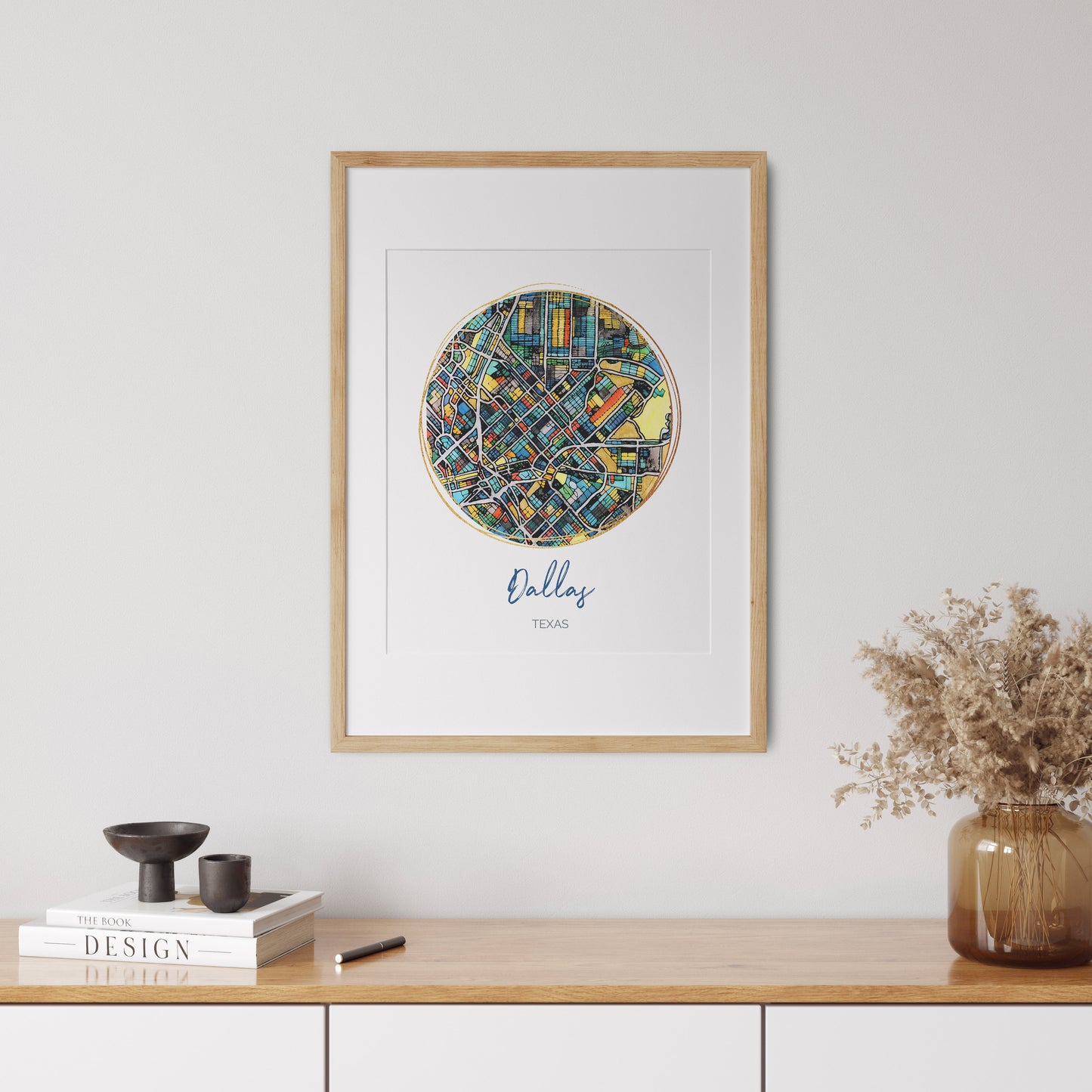 Dallas TX Map Art - Digital Fine Art Print. Full Color.