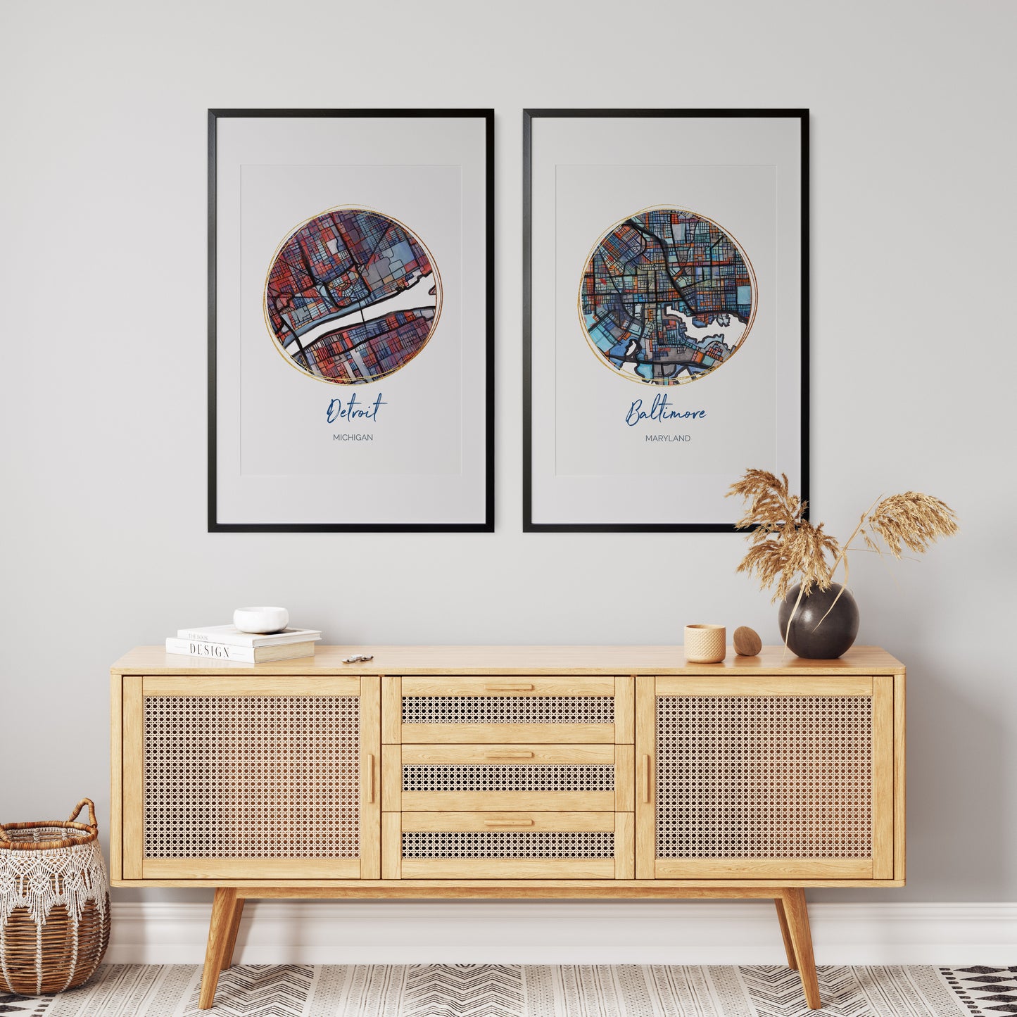 Detroit MI Map Art - Digital Fine Art Print. Full Color.