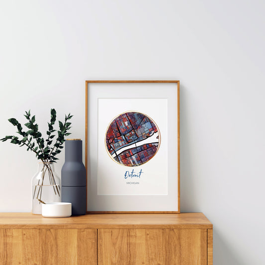 Detroit MI Map Art - Digital Fine Art Print. Full Color.