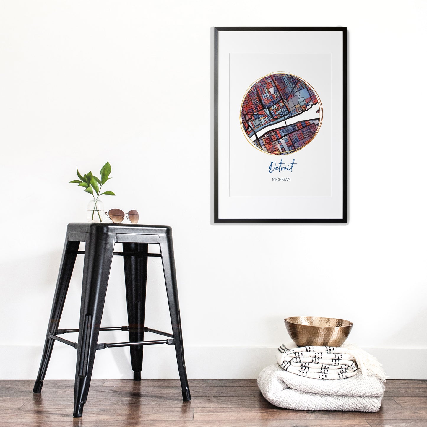 Detroit MI Map Art - Digital Fine Art Print. Full Color.