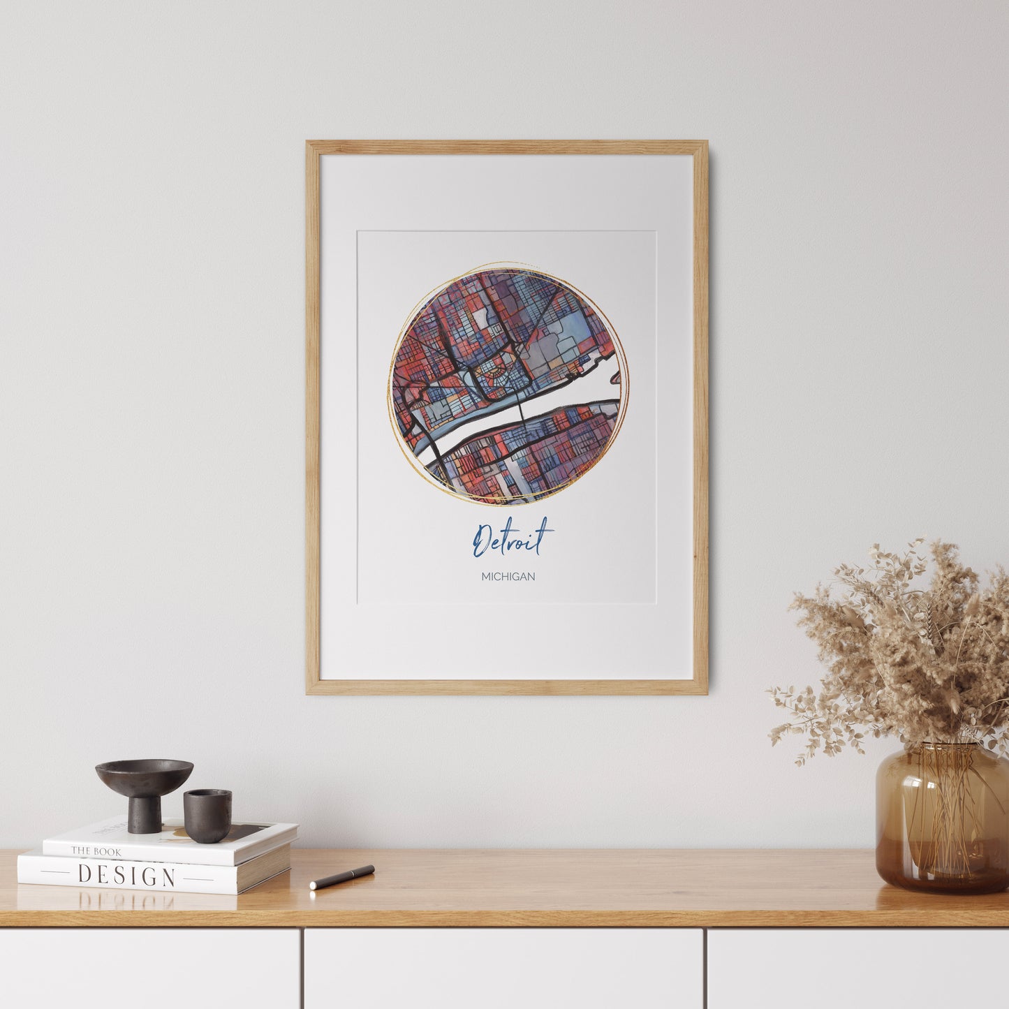 Detroit MI Map Art - Digital Fine Art Print. Full Color.