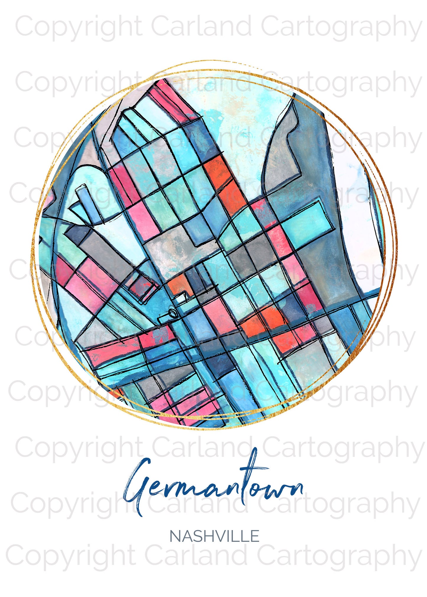 Nashville TN (Germantown) Map Art - Digital Fine Art Print. Full Color