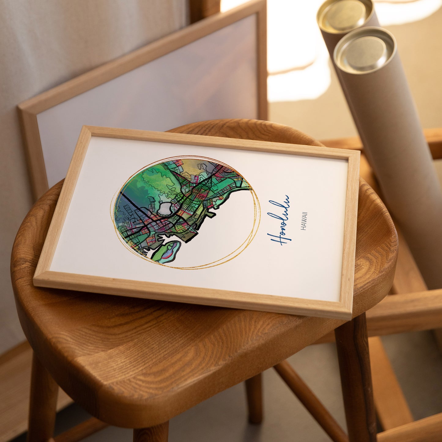 Honolulu HI Map Art - Digital Fine Art Print. Full Color.