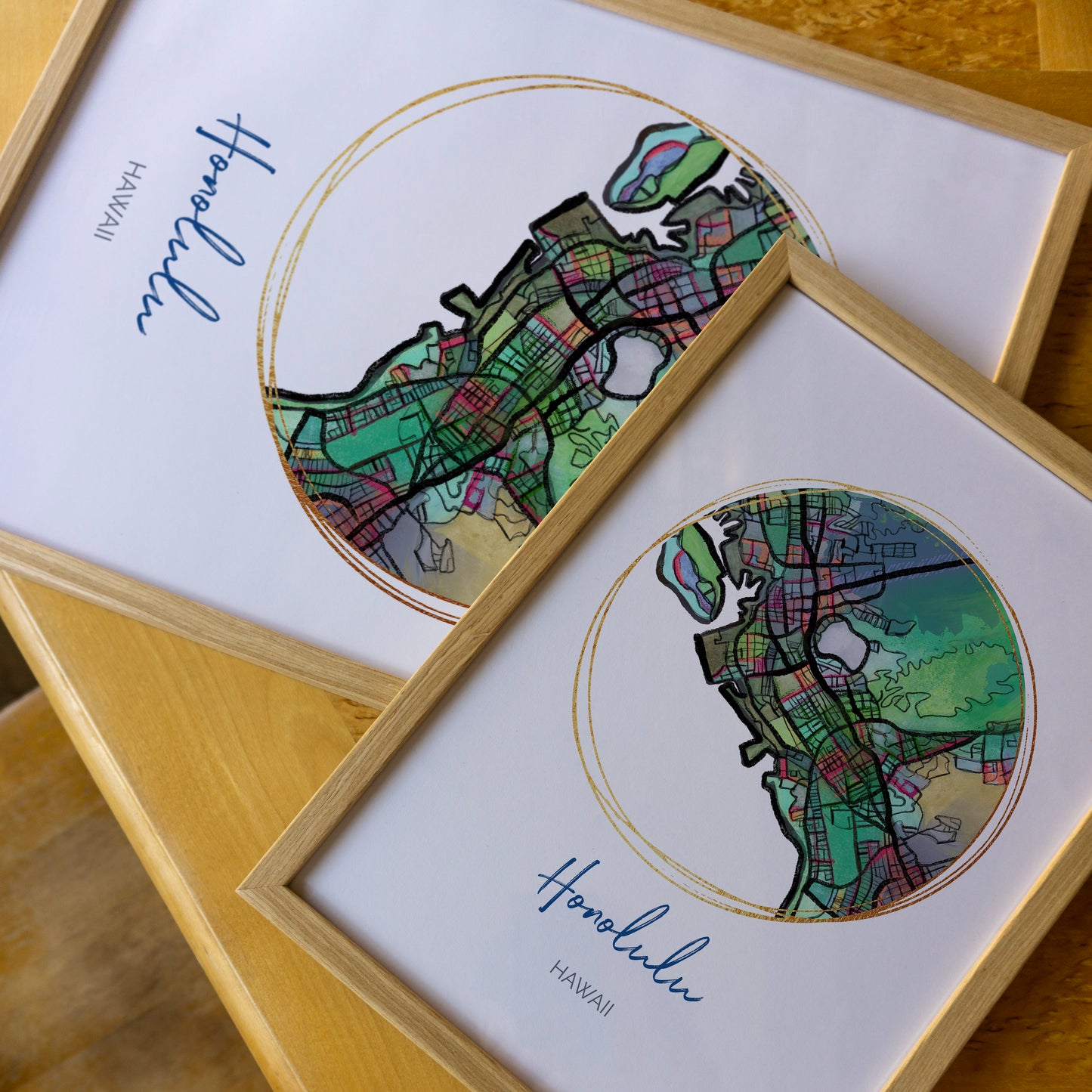 Honolulu HI Map Art - Digital Fine Art Print. Full Color.