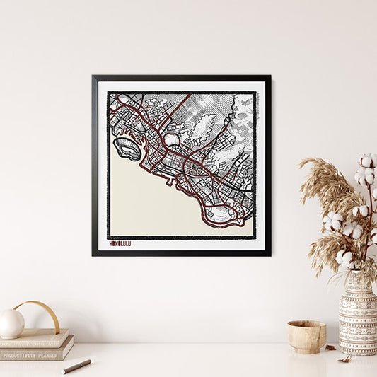 Honolulu HI City Map Art - Collector Edition  - Digital Fine Art Print