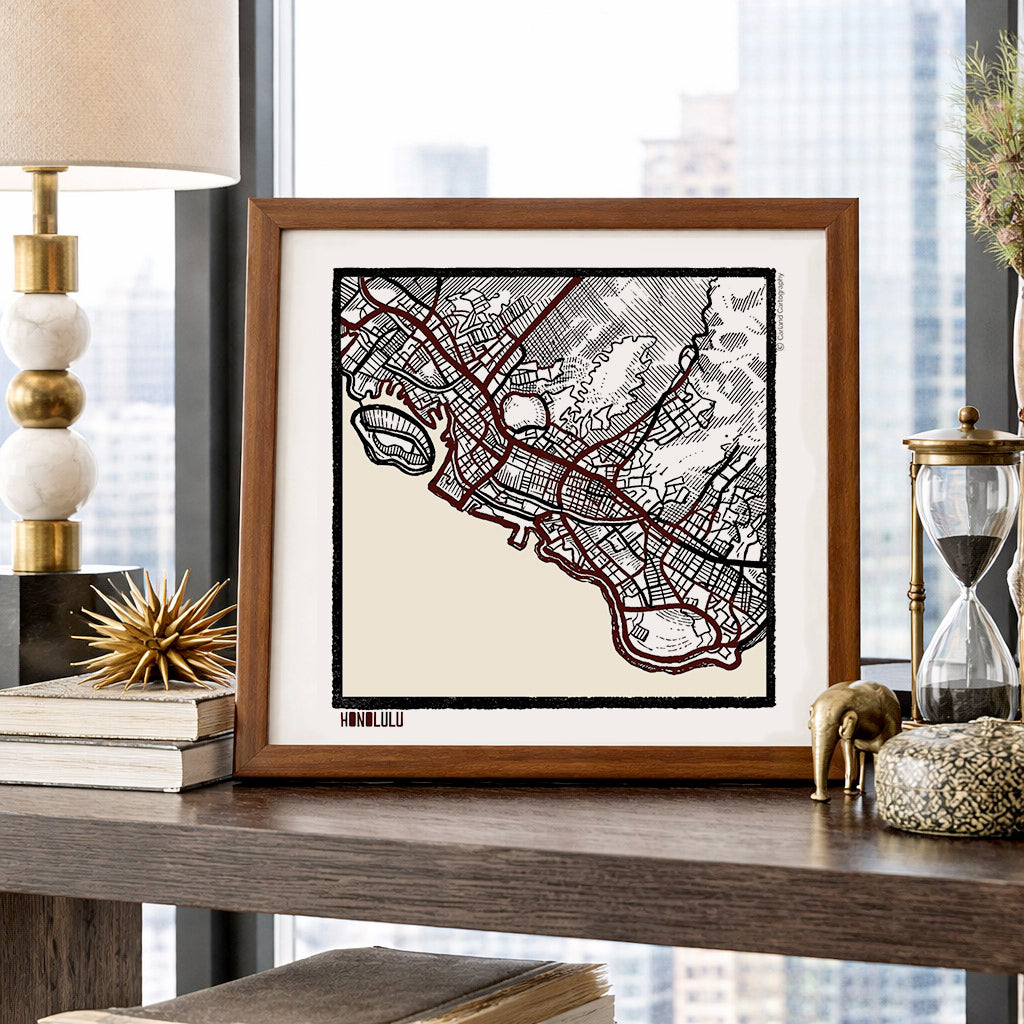 Honolulu HI City Map Art - Collector Edition  - Digital Fine Art Print