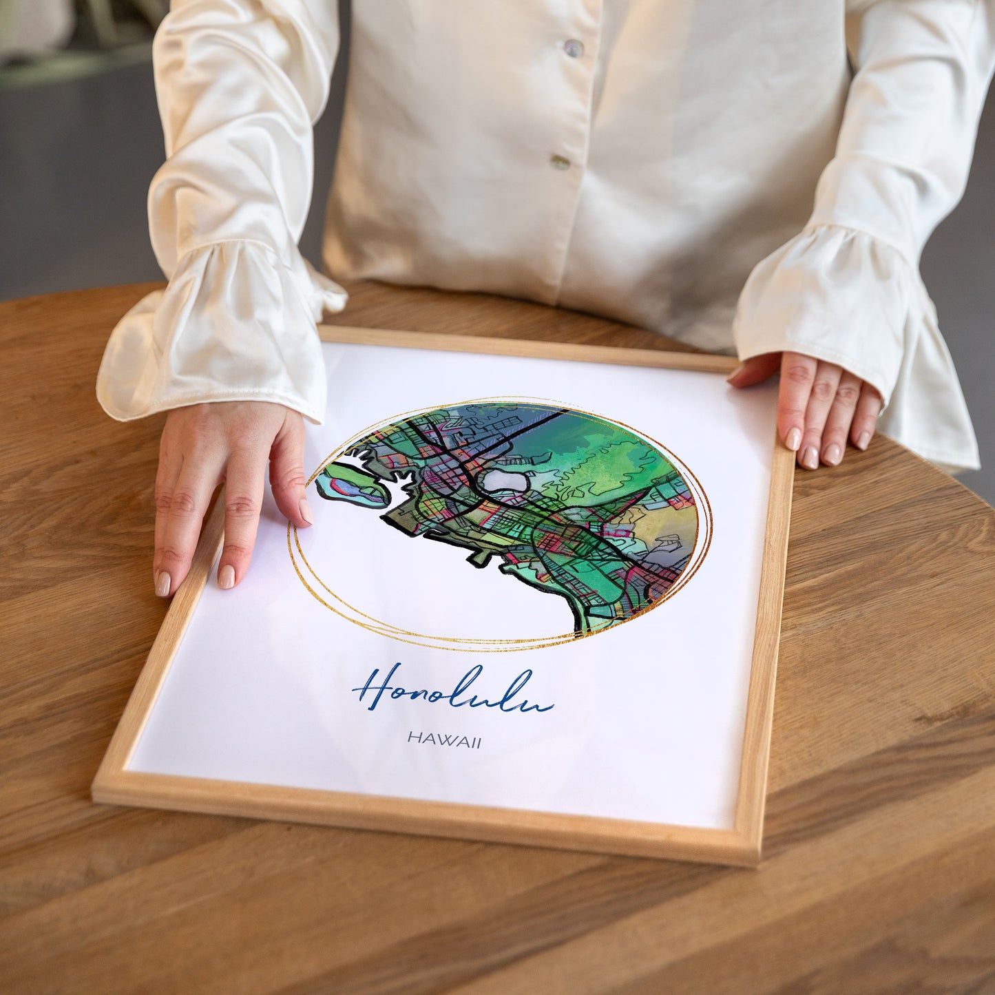 Honolulu HI Map Art - Digital Fine Art Print. Full Color.