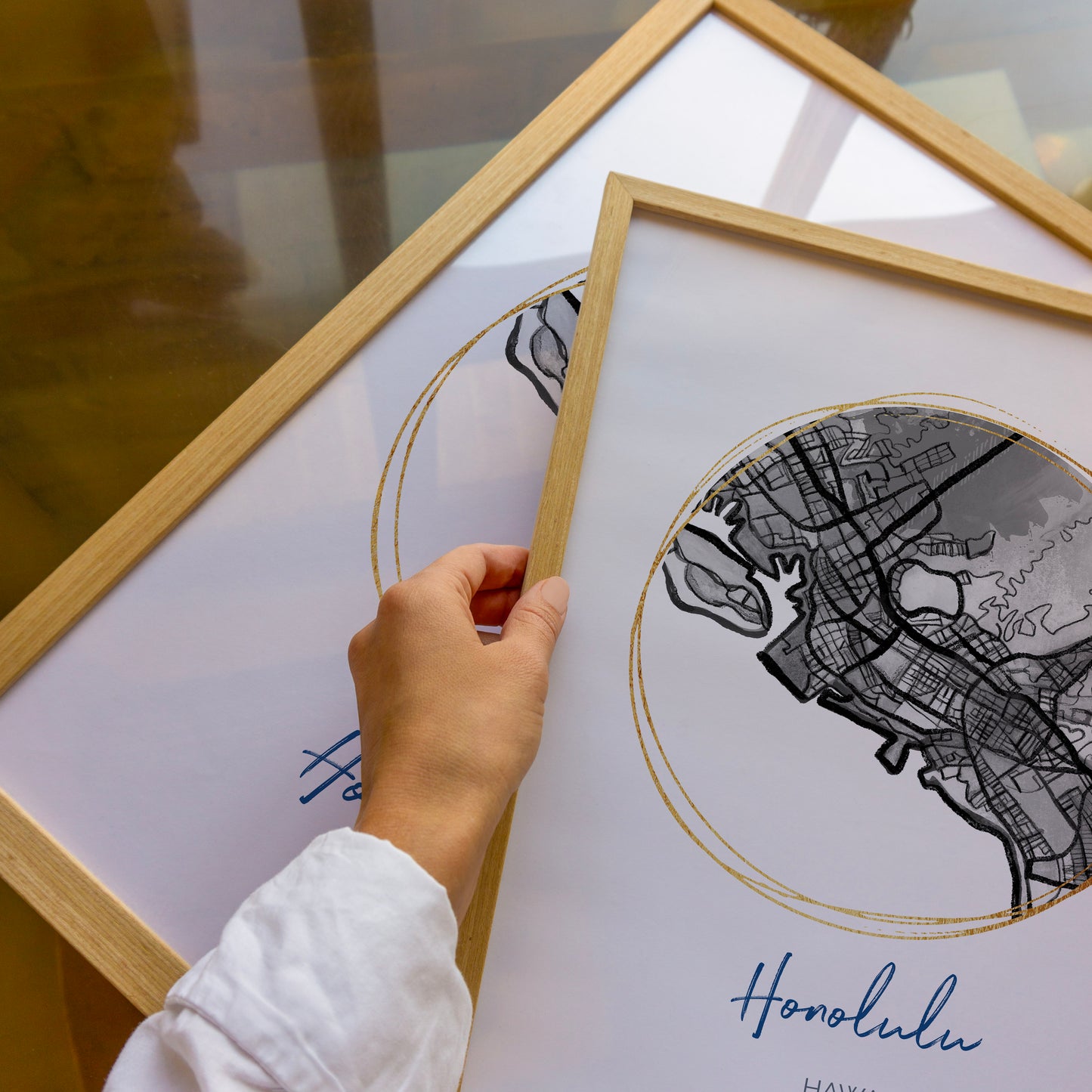 Honolulu HI Map Art - Digital Fine Art Print.  Black & White