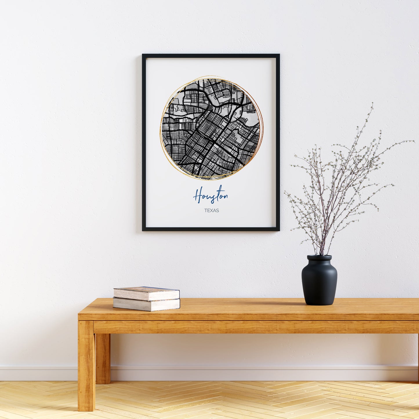 Houston TX Map Art - Digital Fine Art Print.  Black & White