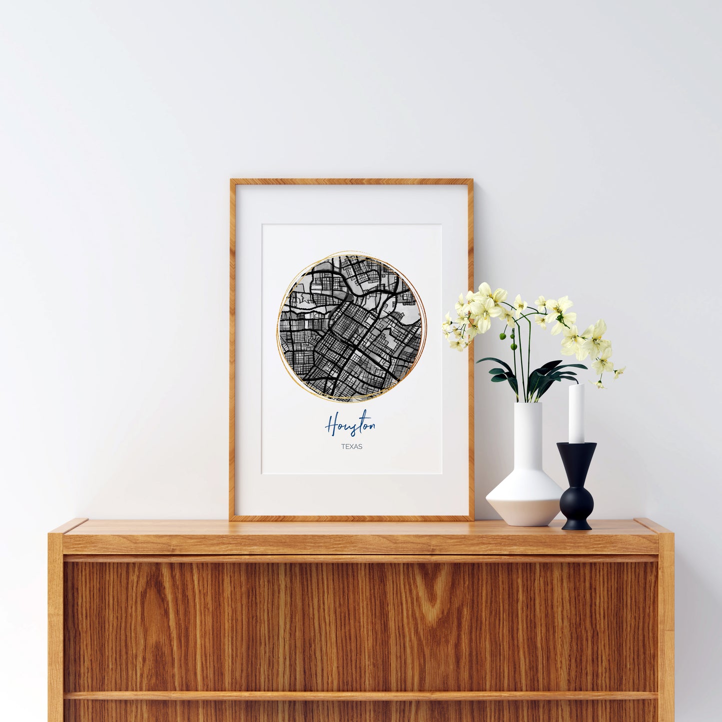 Houston TX Map Art - Digital Fine Art Print.  Black & White