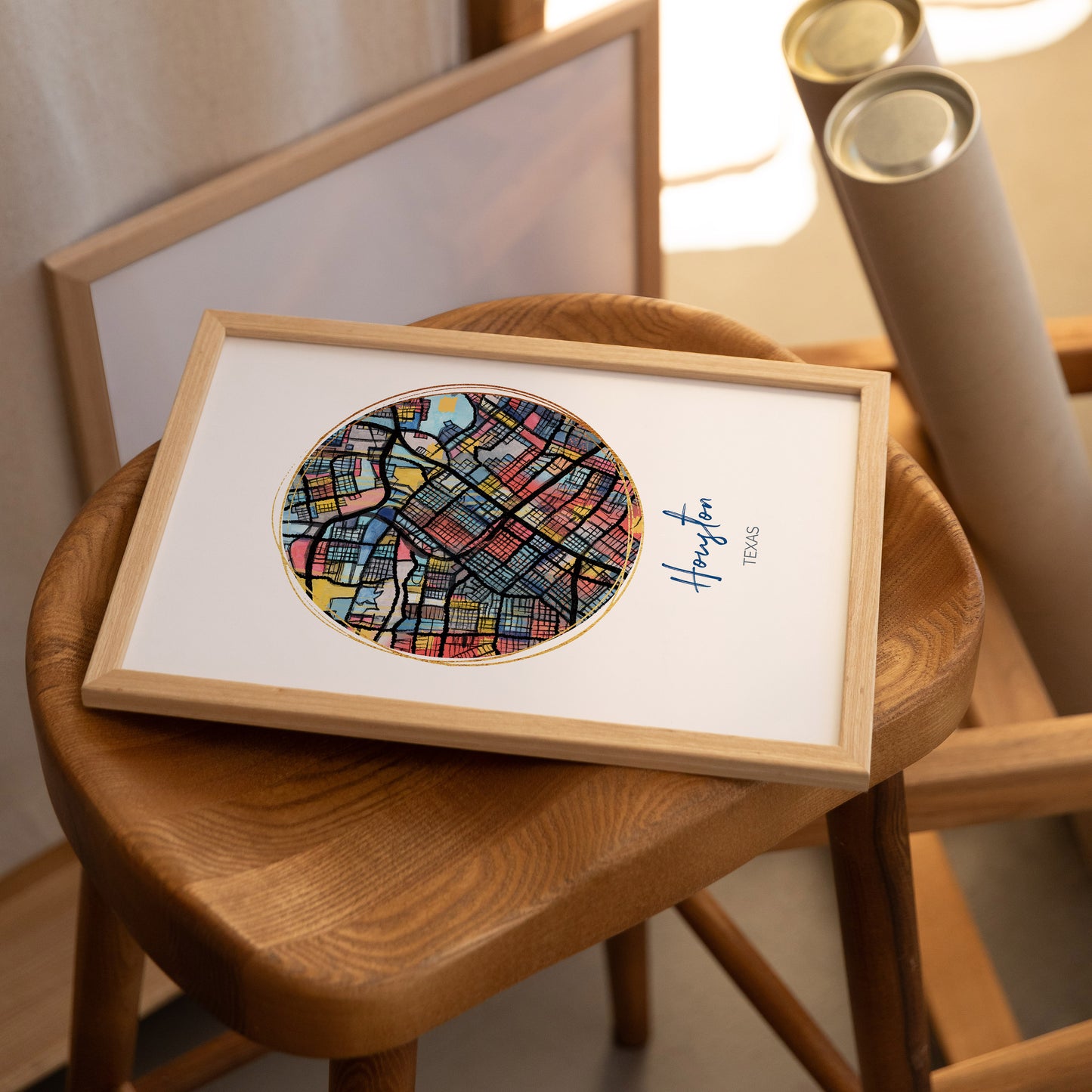 Houston TX Map Art - Digital Fine Art Print. Full Color.