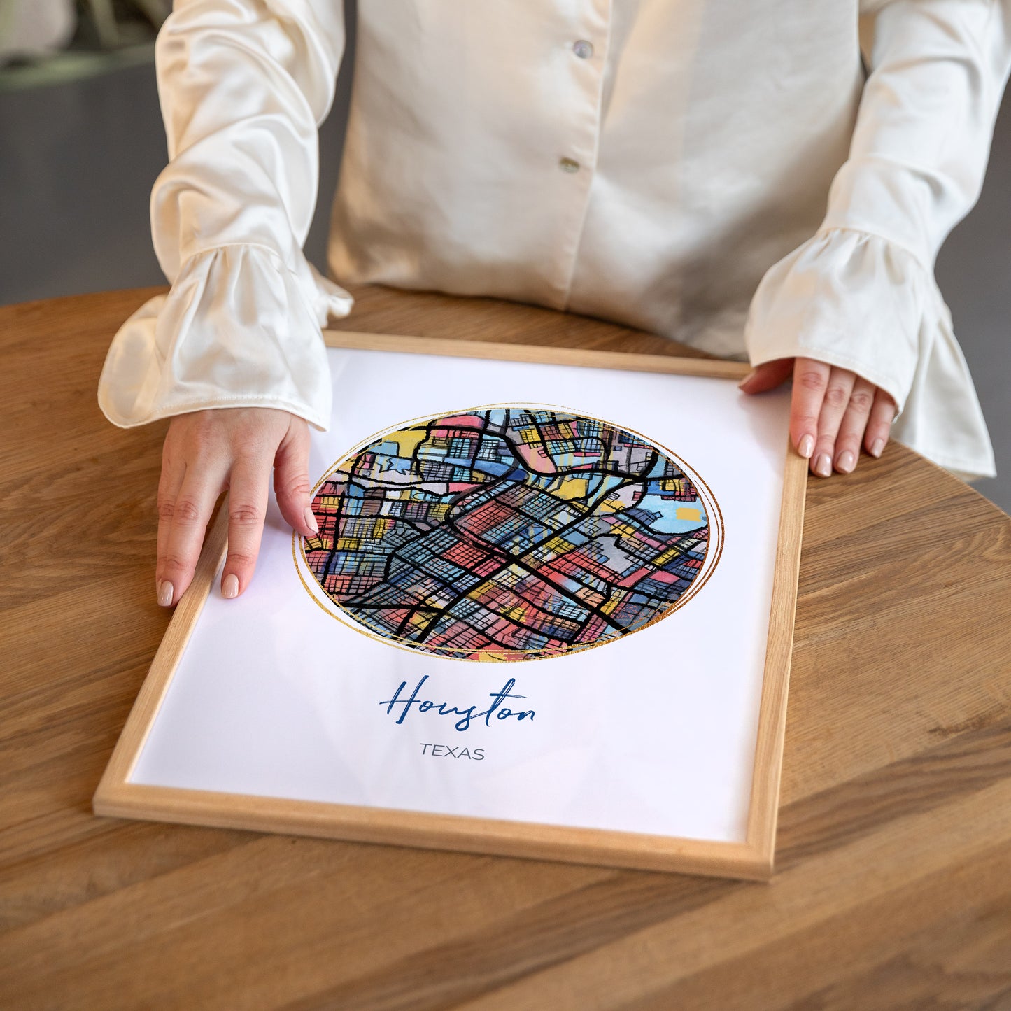 Houston TX Map Art - Digital Fine Art Print. Full Color.