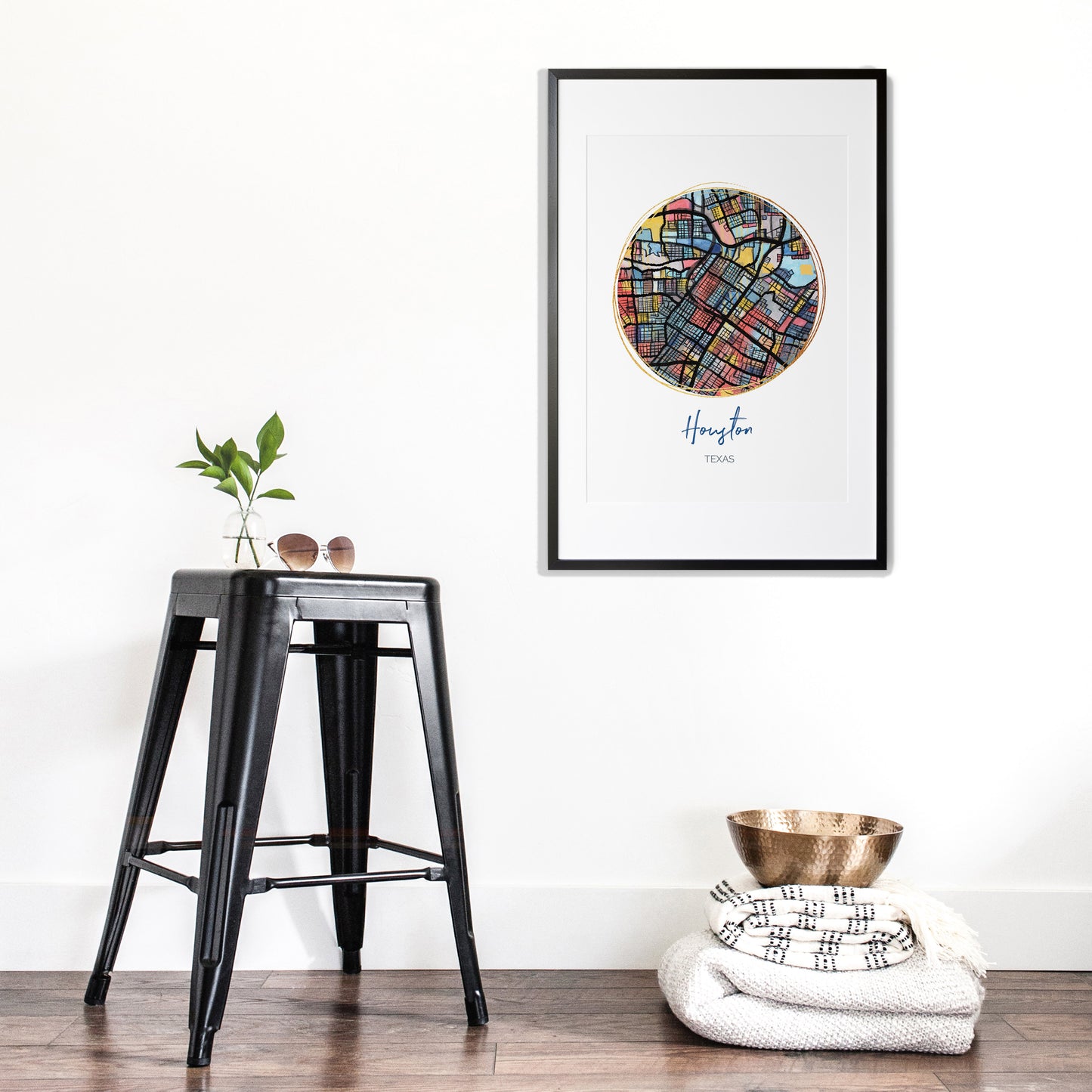 Houston TX Map Art - Digital Fine Art Print. Full Color.