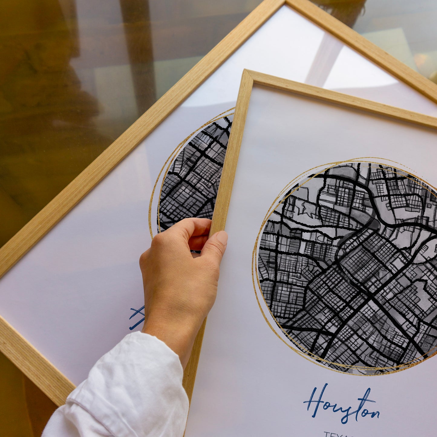 Houston TX Map Art - Digital Fine Art Print.  Black & White