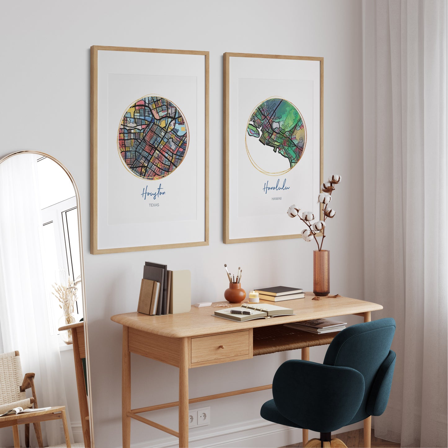 Honolulu HI Map Art - Digital Fine Art Print. Full Color.