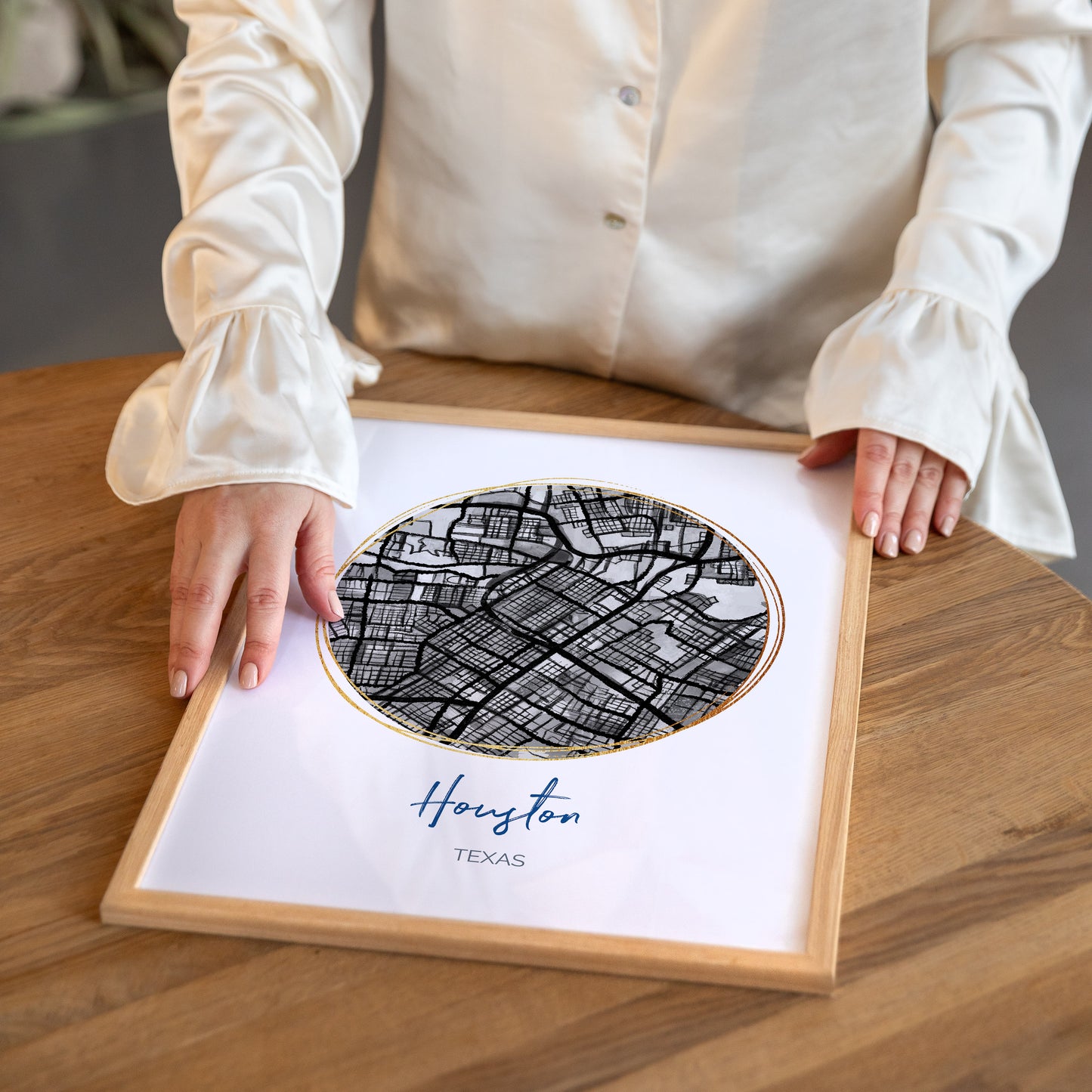 Houston TX Map Art - Digital Fine Art Print.  Black & White