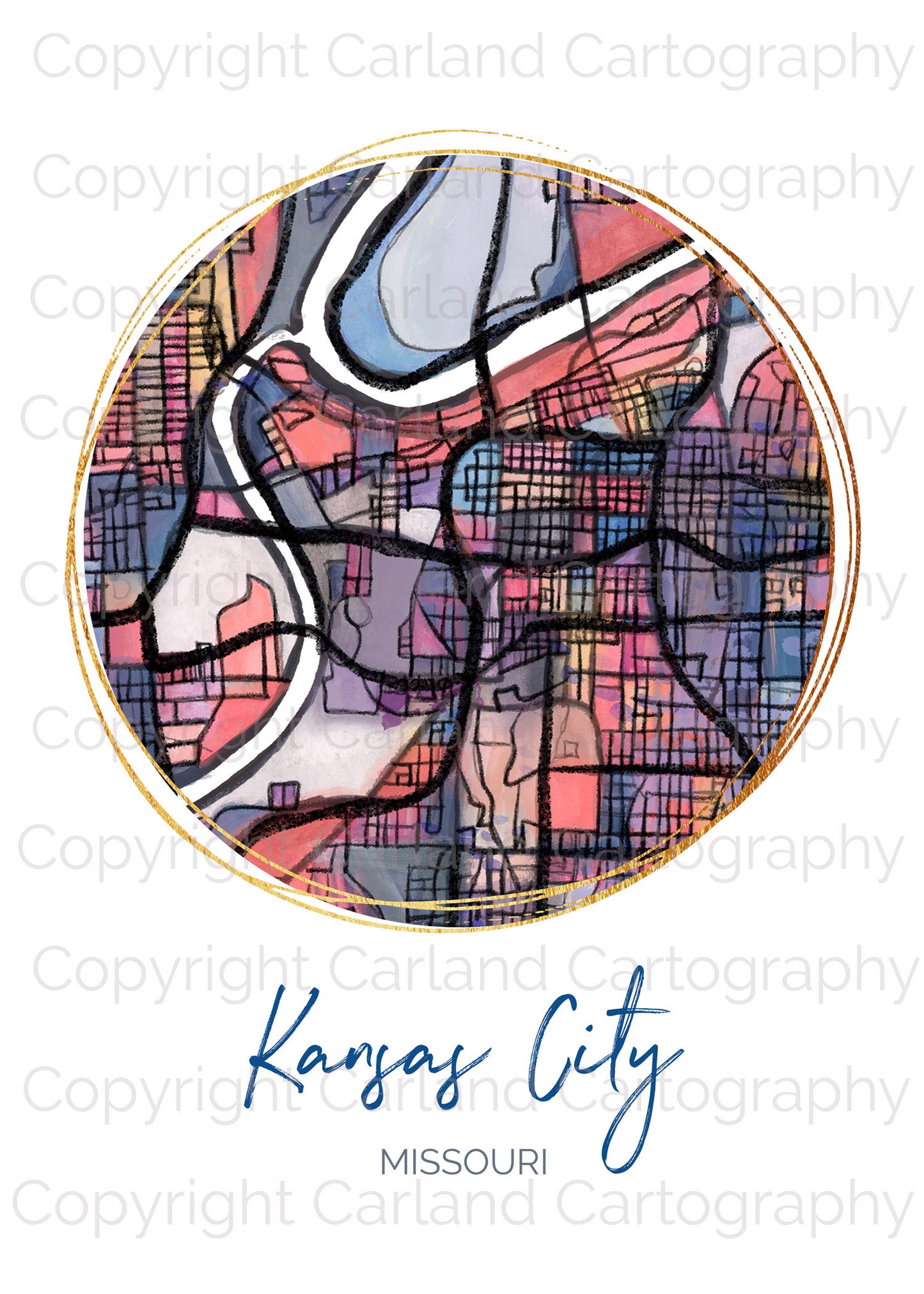 Kansas City MO Map Art - Digital Fine Art Print. Full Color.